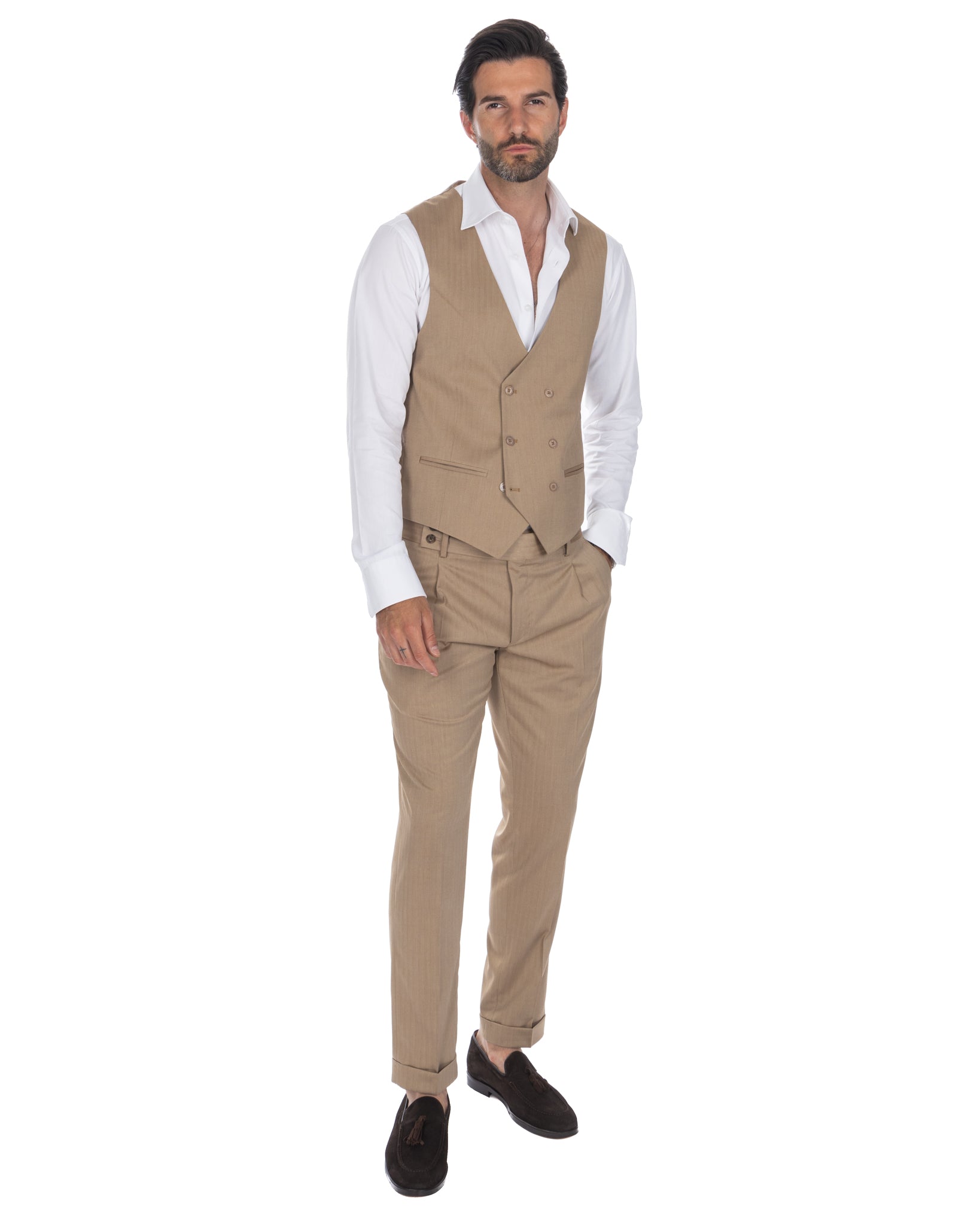 Nantes - camel solar double-breasted waistcoat