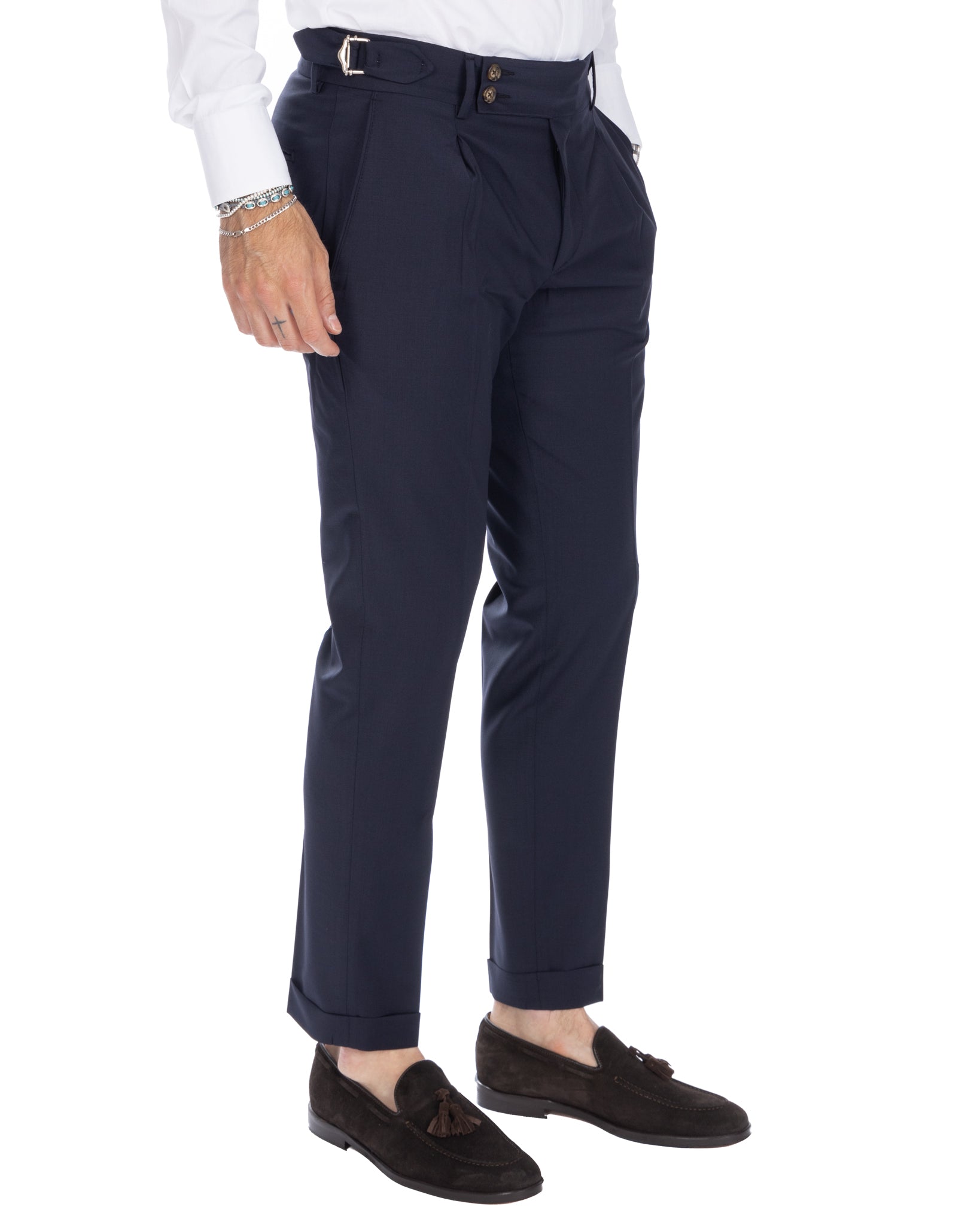 Manhattan - pantalone vita alta blu in lana