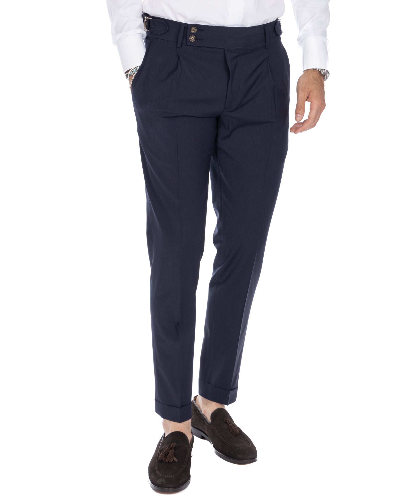 Manhattan - blue high-waisted wool trousers