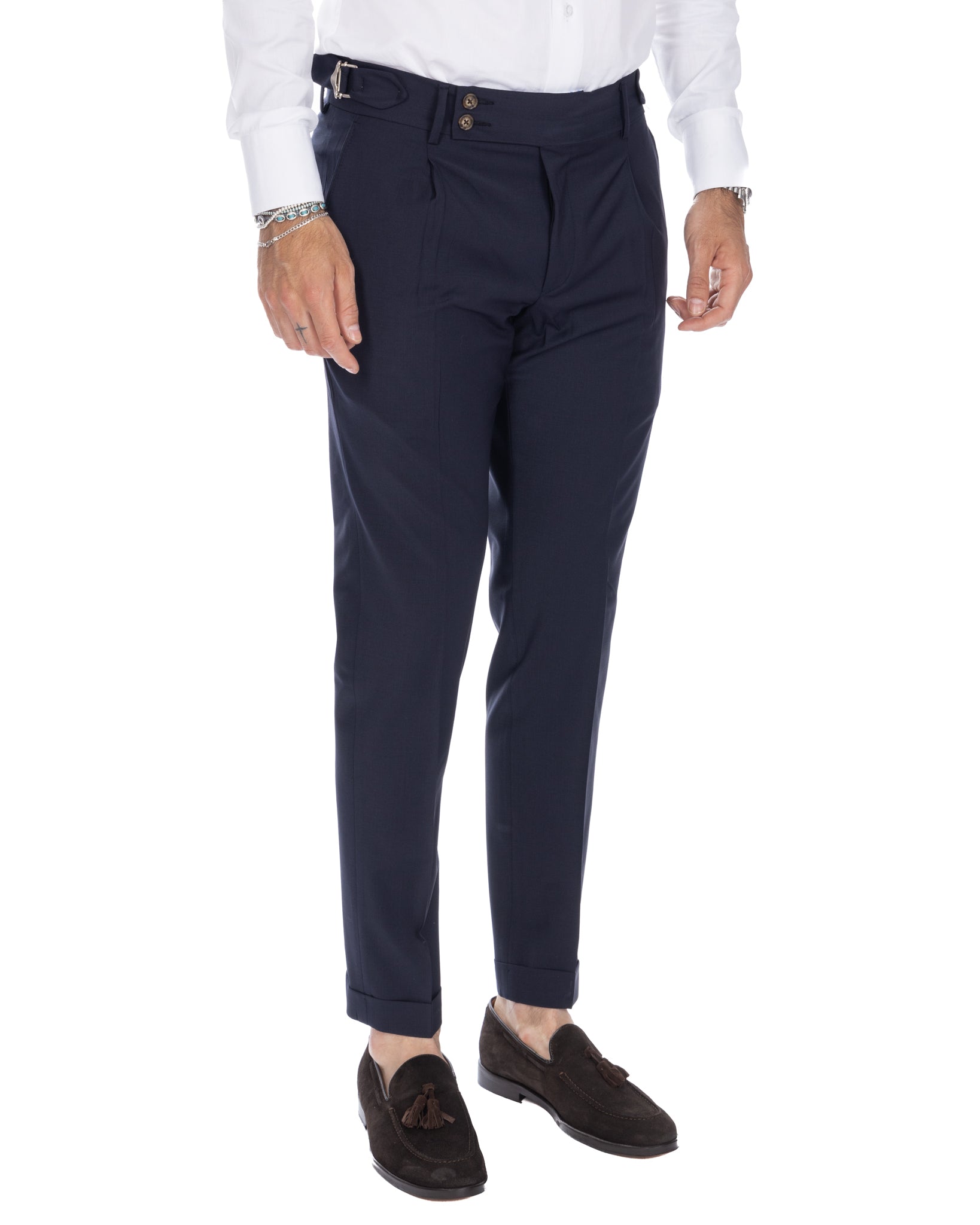 Manhattan - blue high-waisted wool trousers