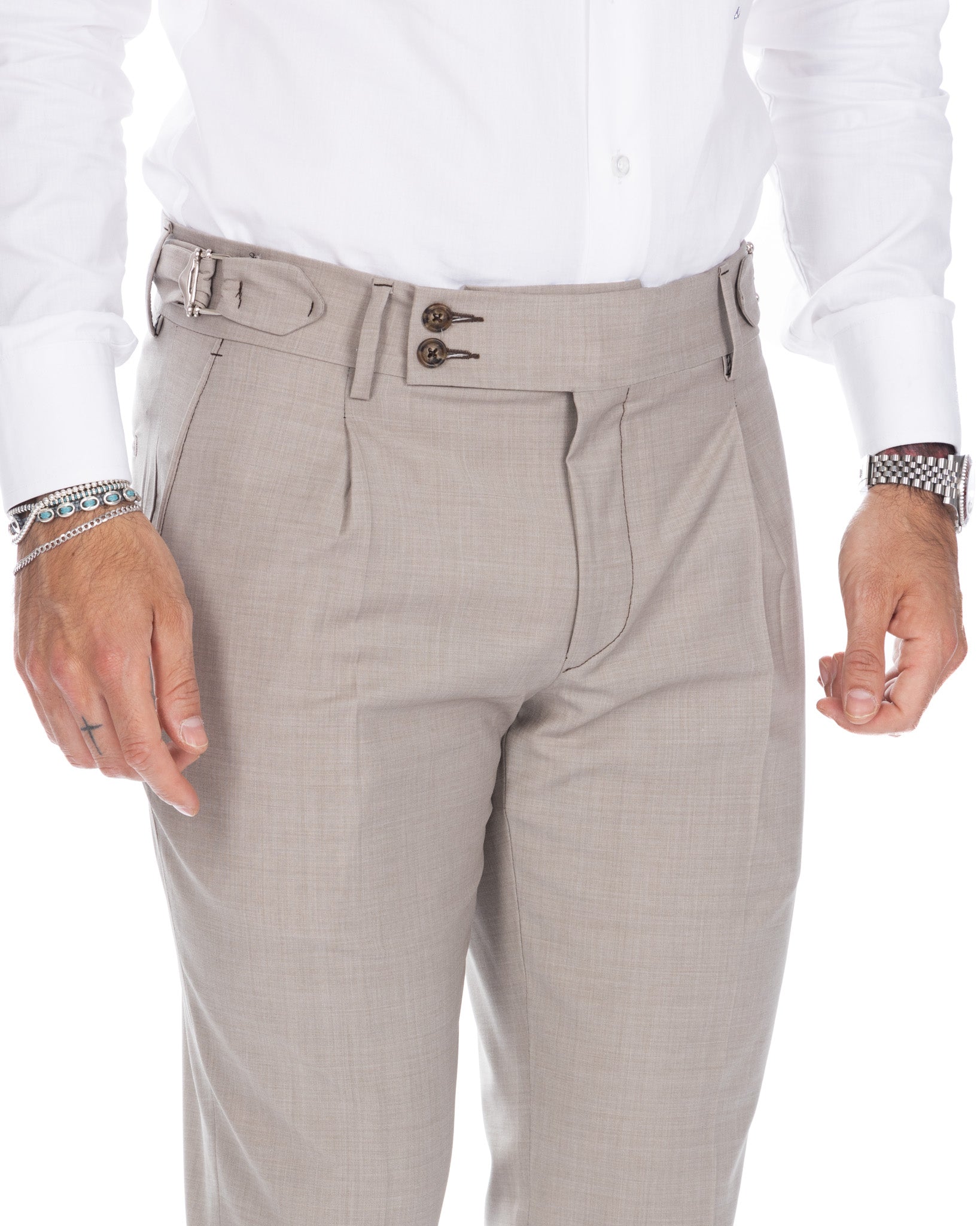 Manhattan - beige high-waisted wool trousers