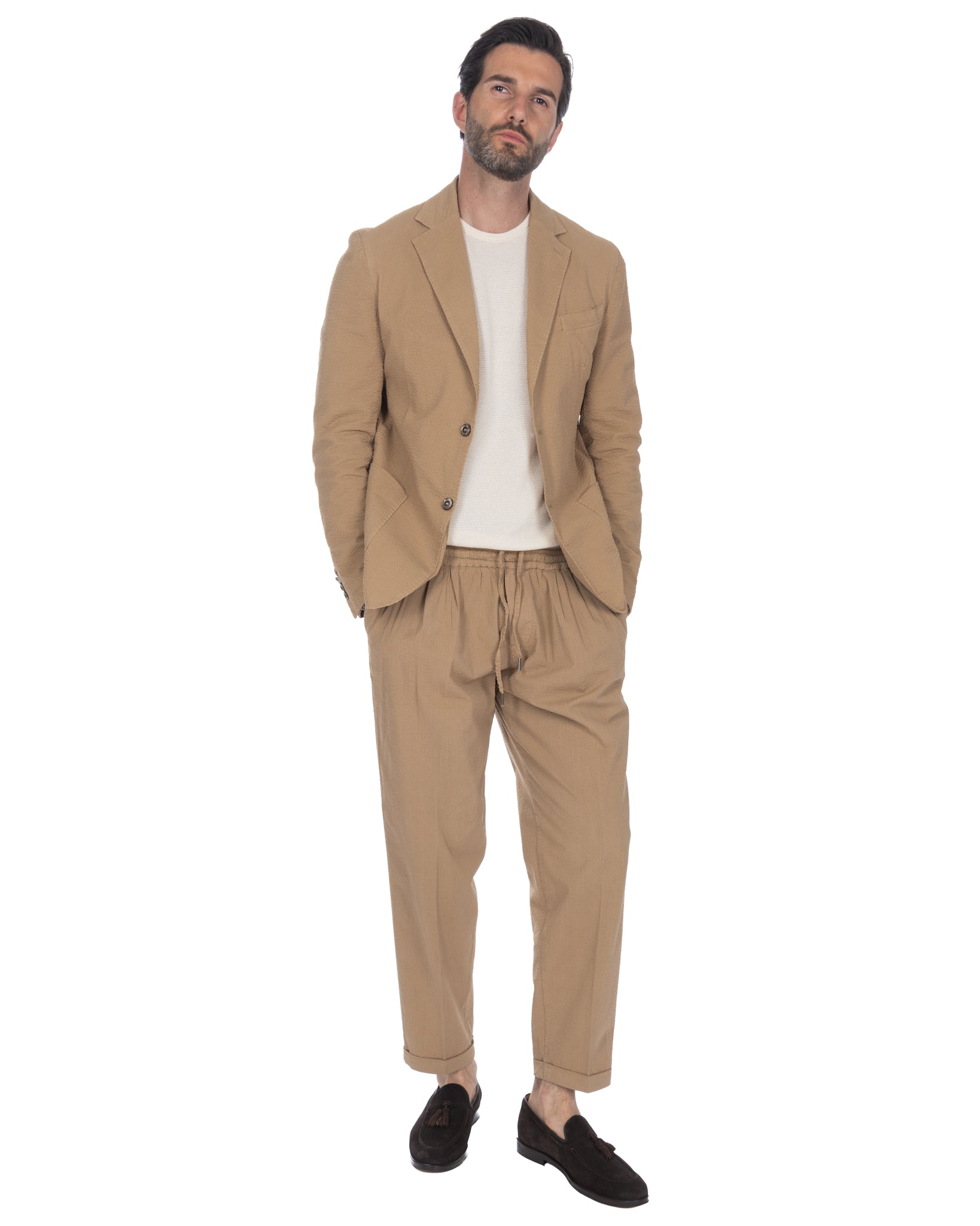 Liam - camel embossed trousers