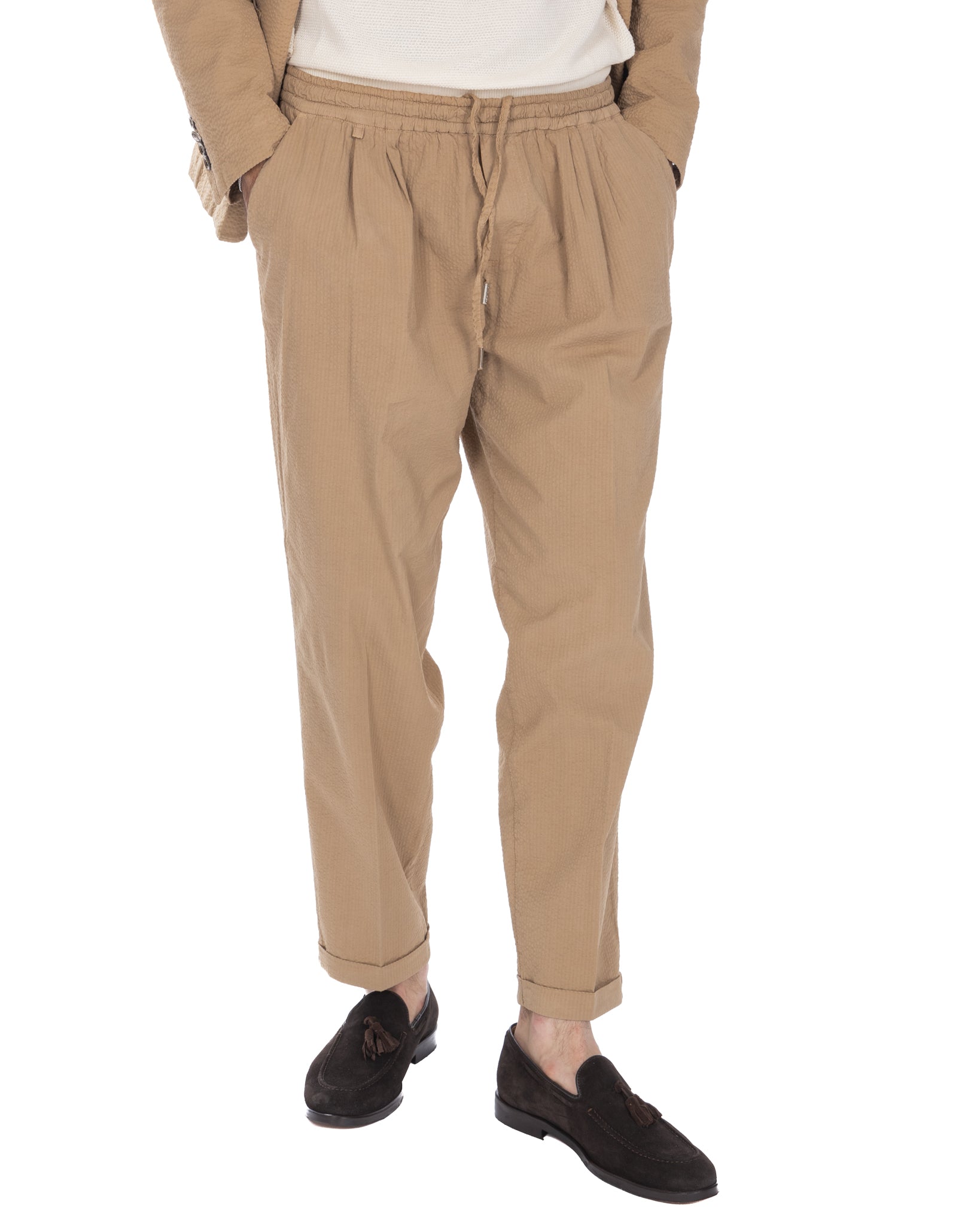 Liam - camel embossed trousers