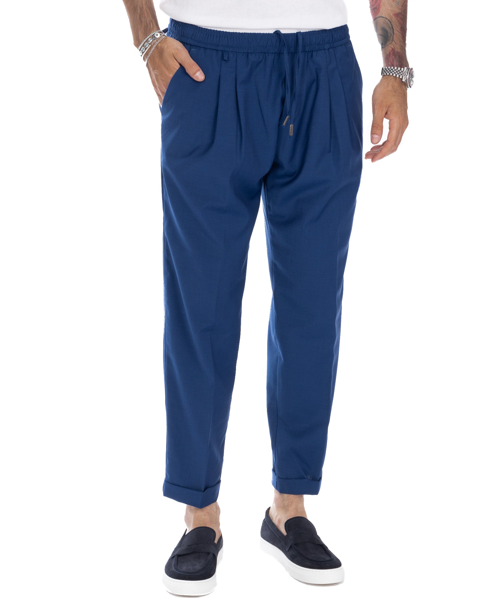 Larry - blue wool blend trousers