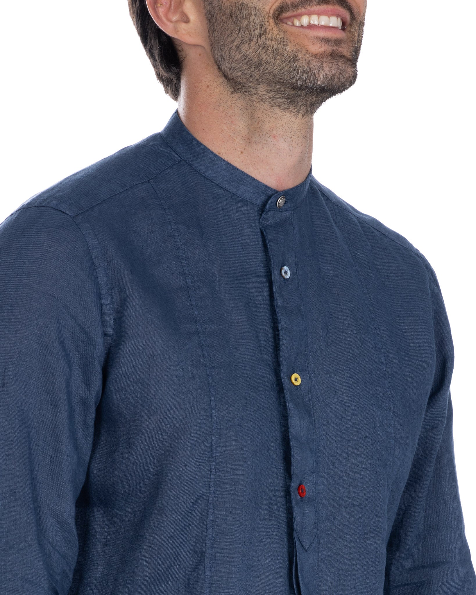 Cannes - royal blue pure linen henley shirt