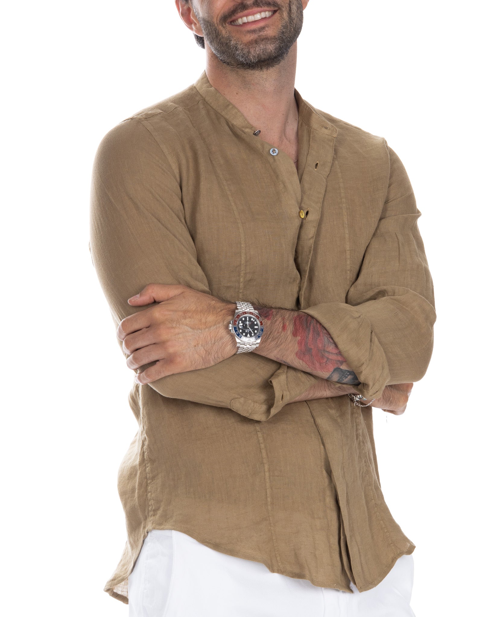 Cannes - henley shirt in pure camel linen