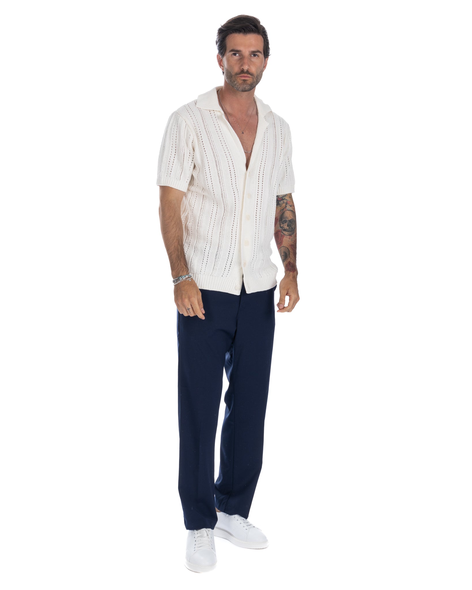 Jacob - pantalone largo blu in misto lana