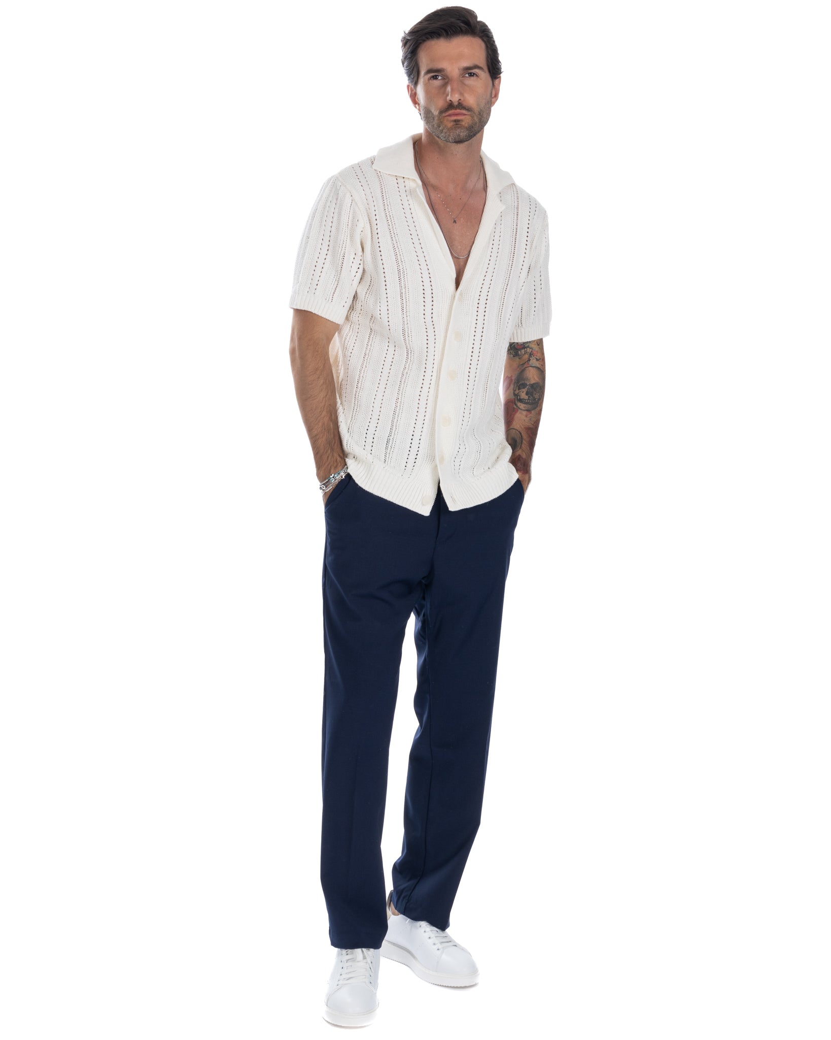 Jacob - pantalone largo blu in misto lana