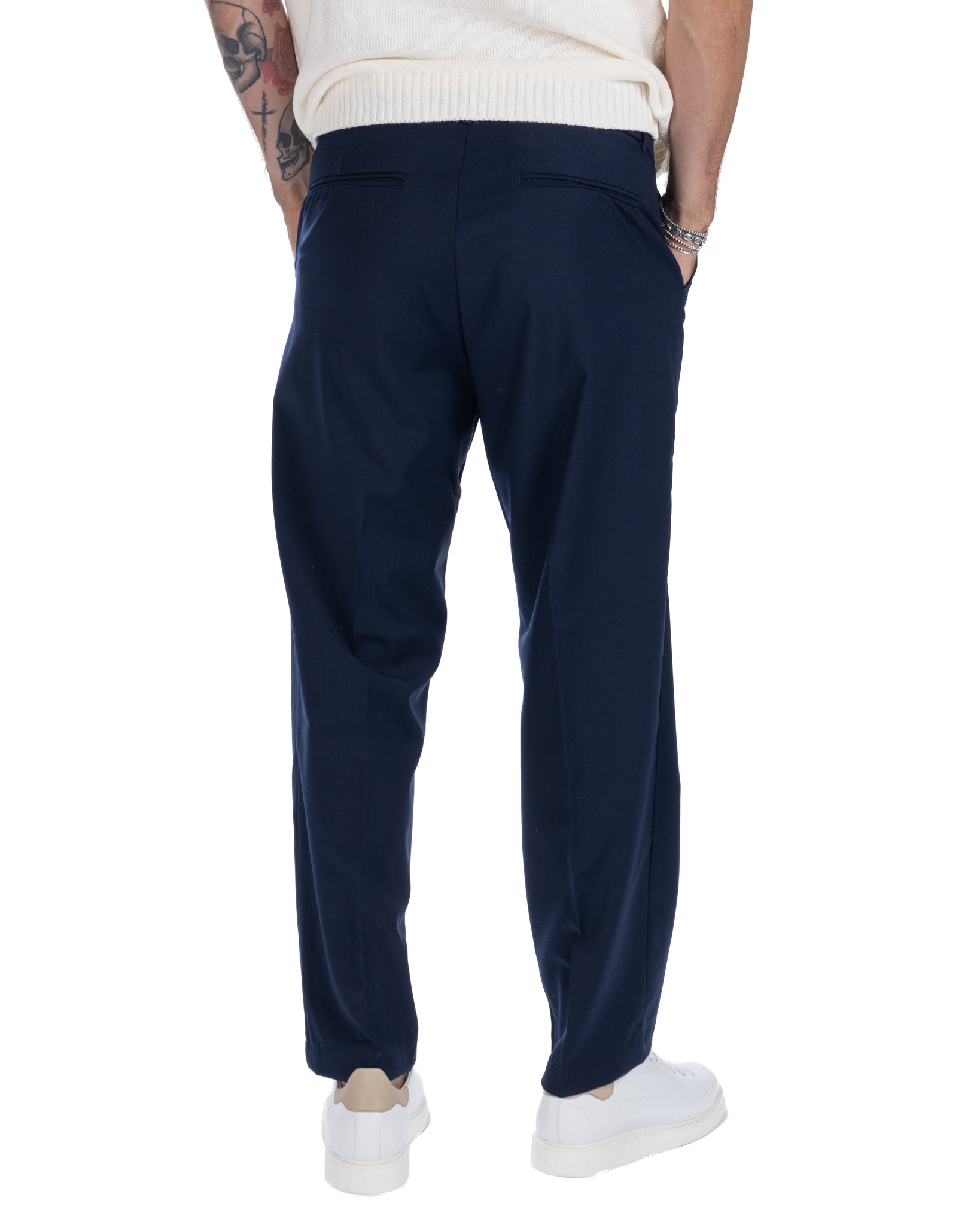 Jacob - pantalone largo blu in misto lana