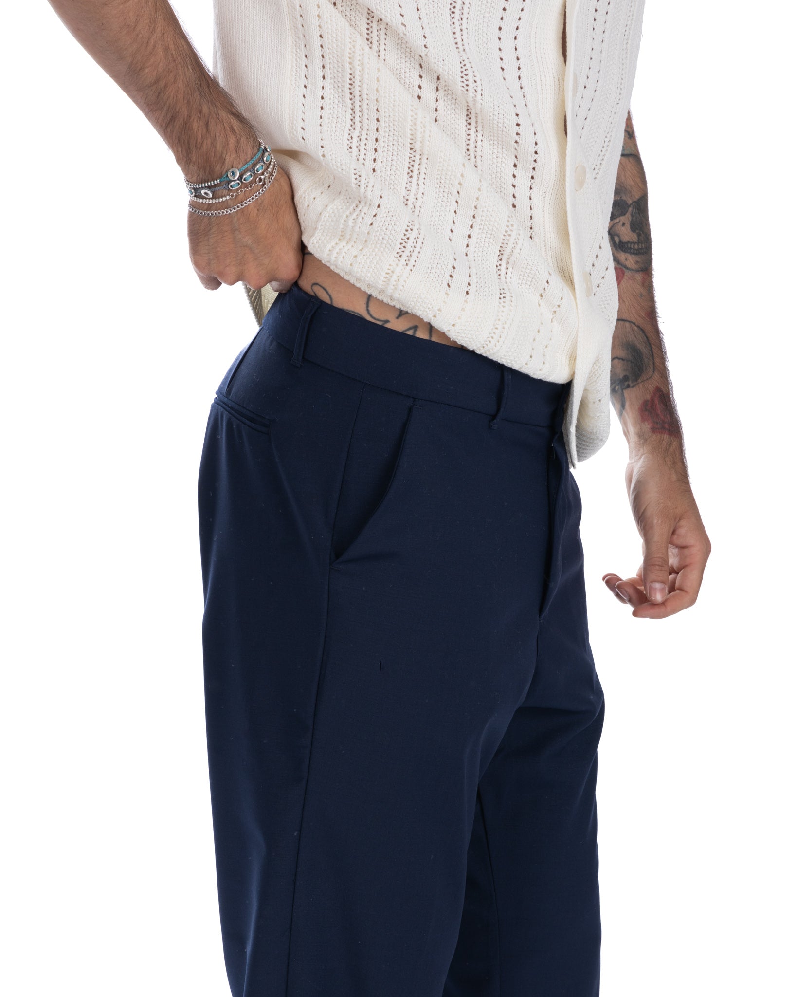 Jacob - wide blue wool blend trousers