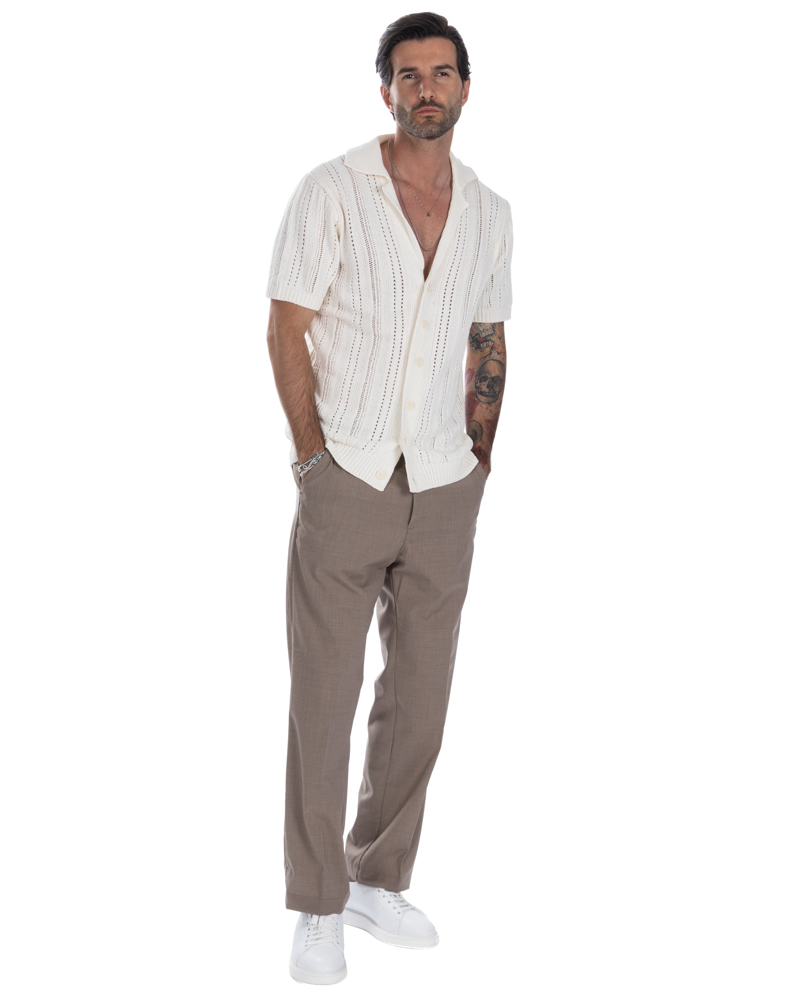 Jacob - beige wide trousers in wool blend