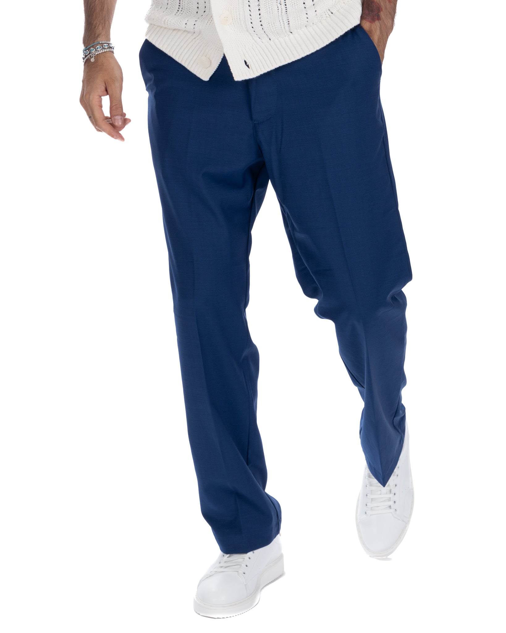 Jacob - blue wool blend wide trousers