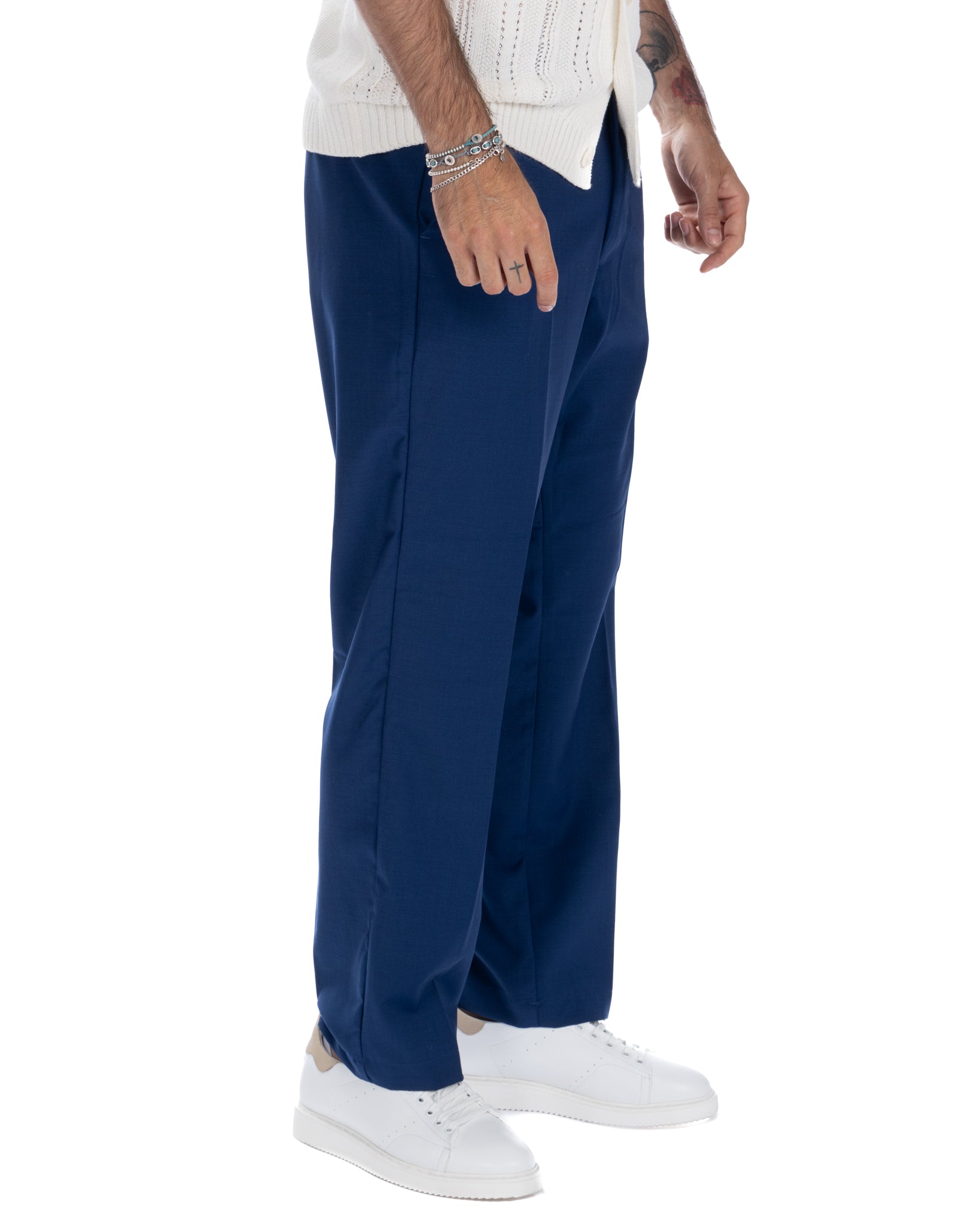 Jacob - pantalone largo bluette in misto lana