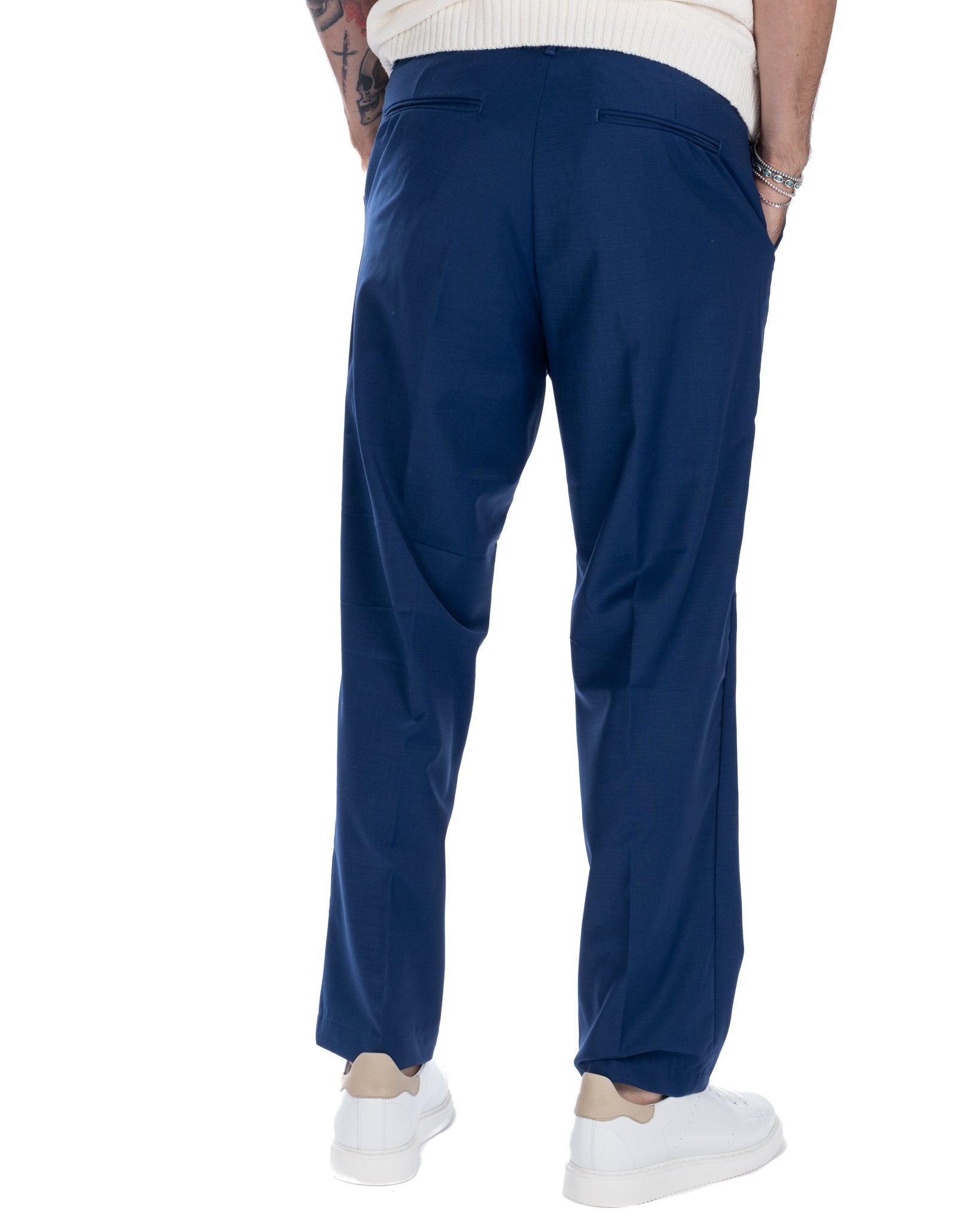 Jacob - blue wool blend wide trousers