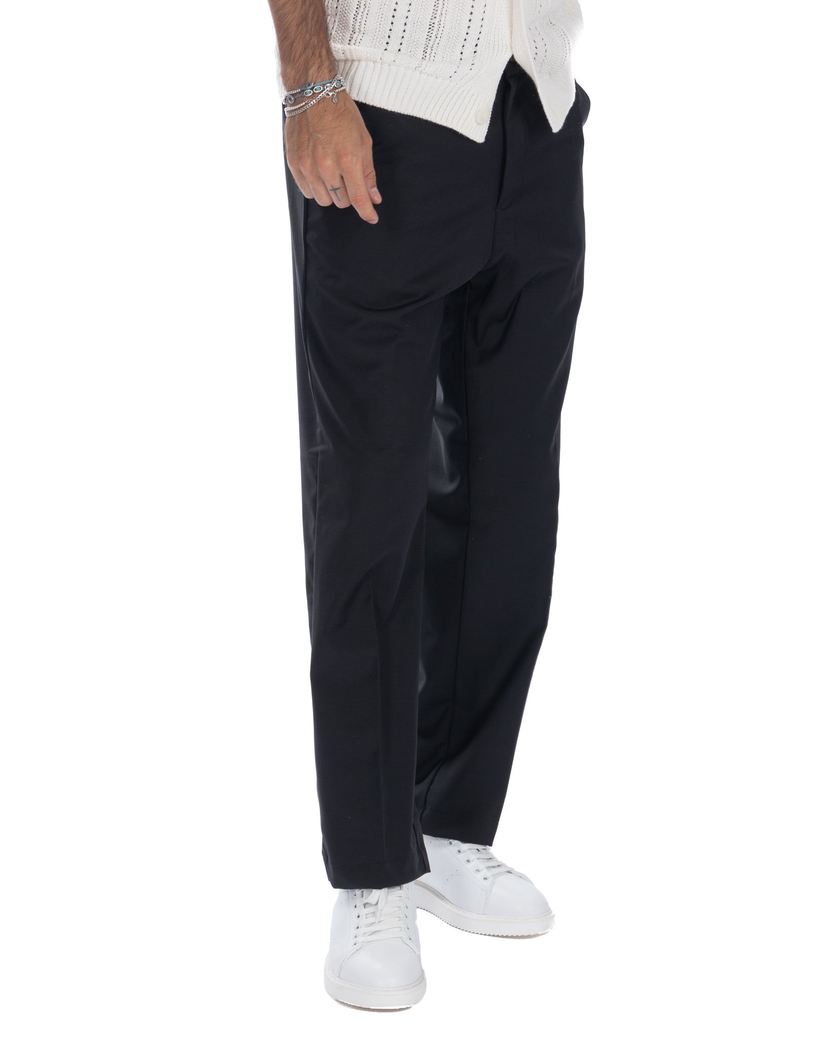 Jacob - black wide trousers in wool blend