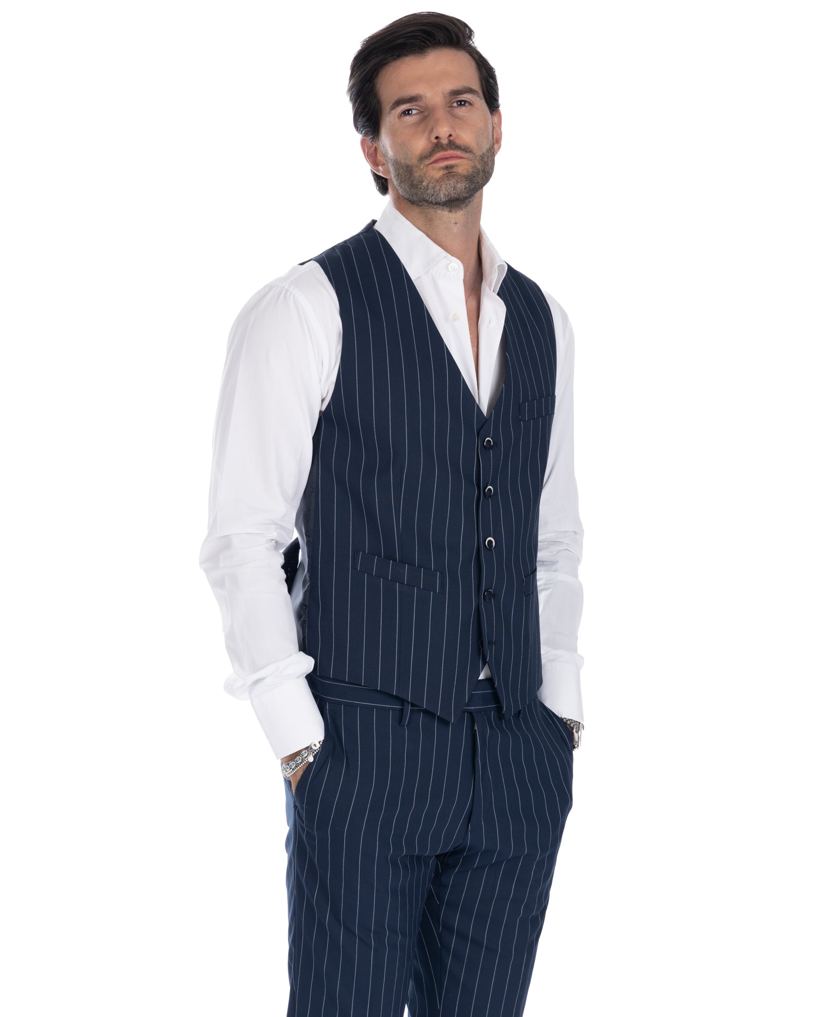 Mainz - blue pinstriped single-breasted waistcoat