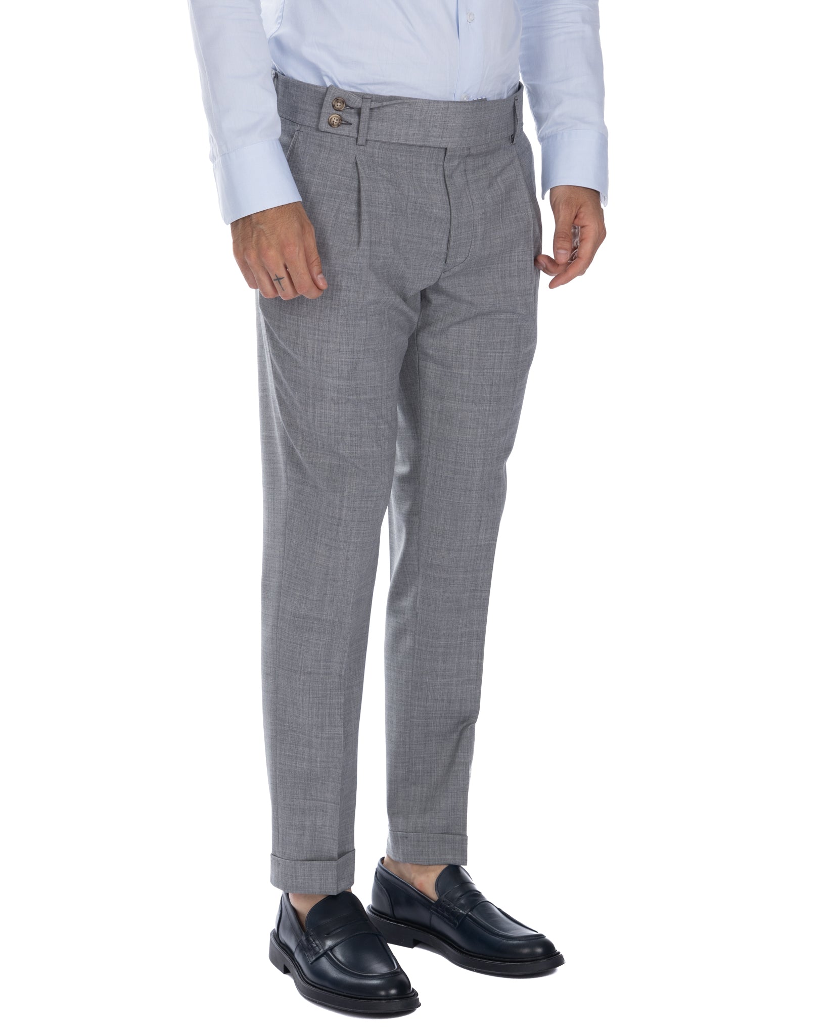 Italian - light gray high-waisted trousers in wool blend