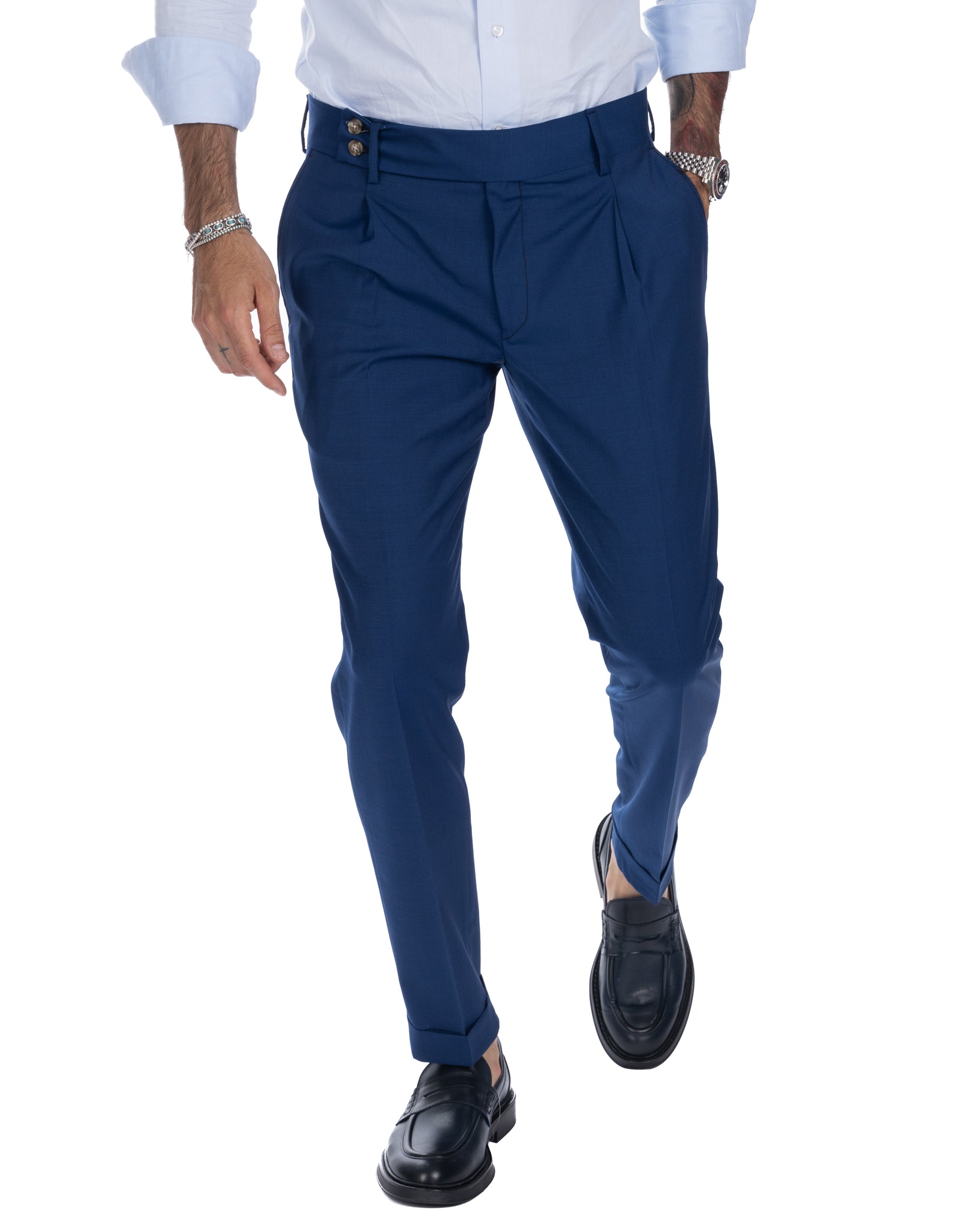 Italian - blue high-waisted trousers in wool blend