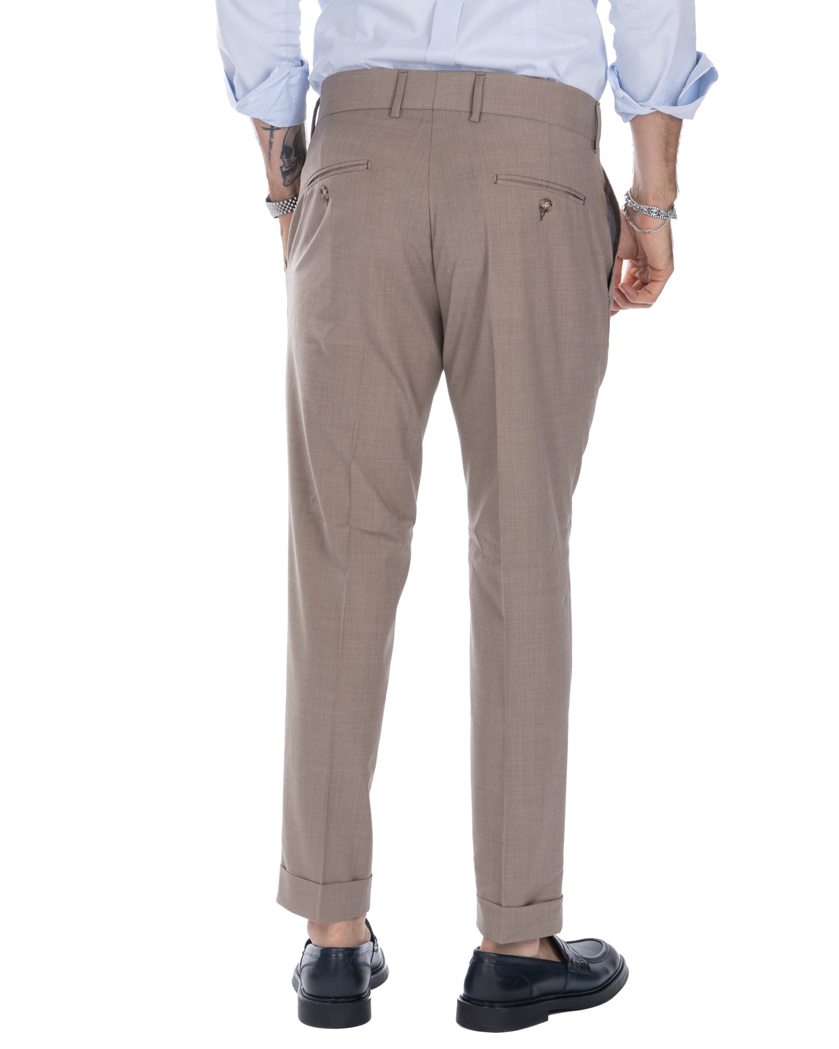 Italian - pantalone vita alta beige in misto lana