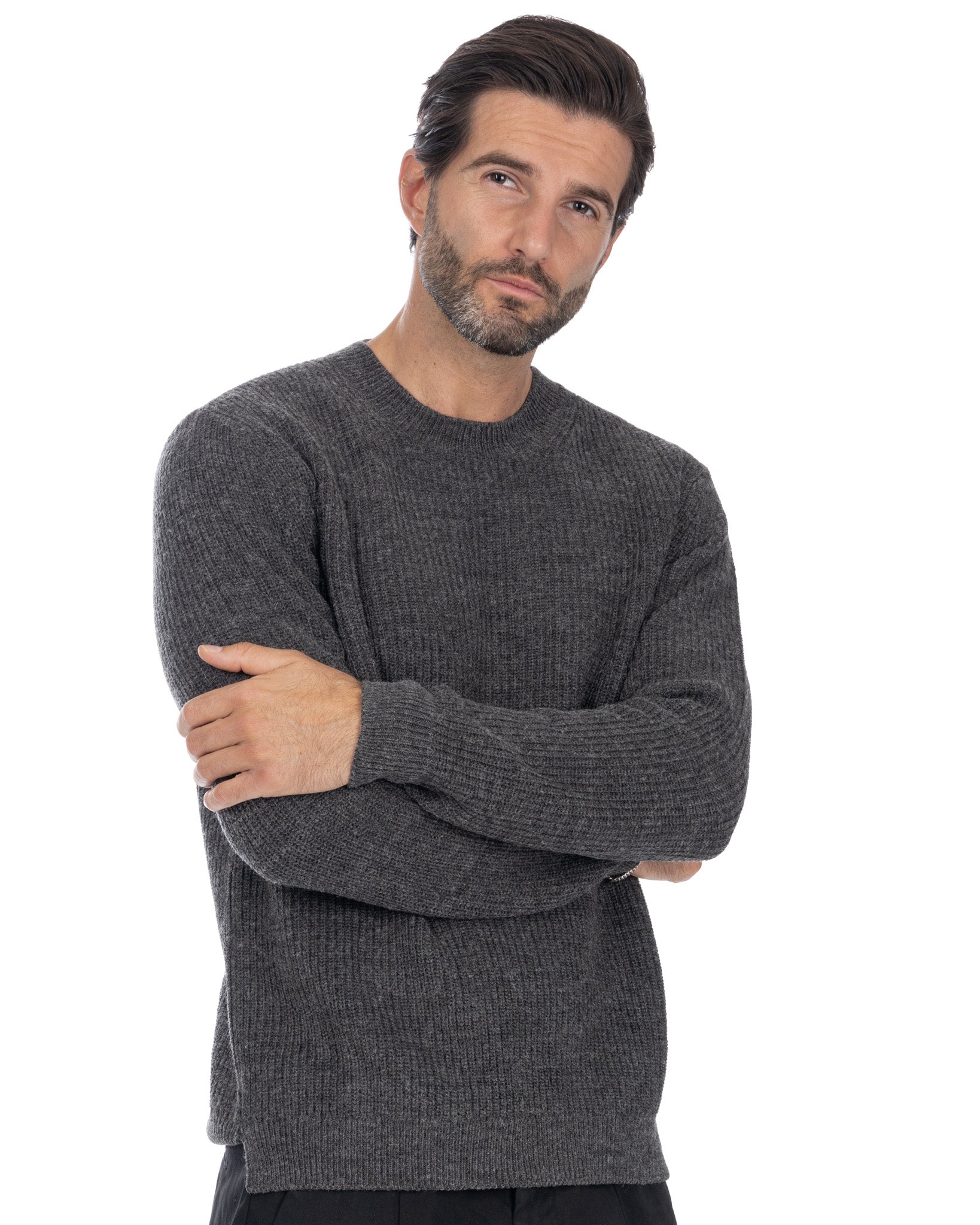 Sven - anthracite ribbed crew neck sweater