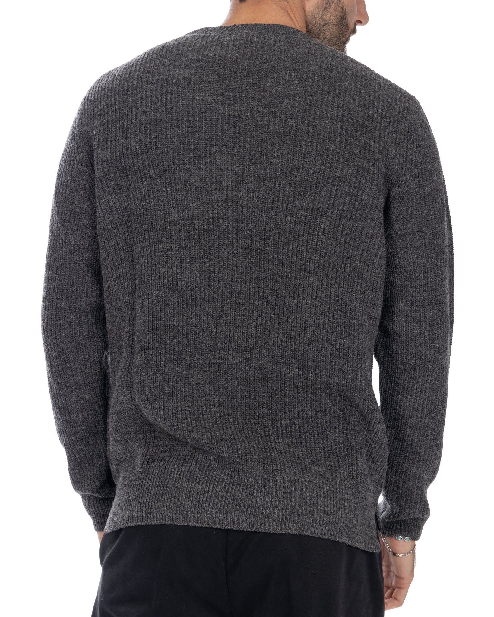 Sven - anthracite ribbed crew neck sweater