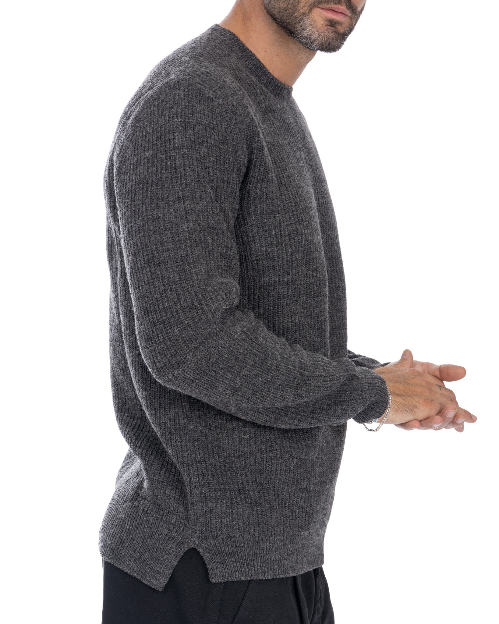 Sven - anthracite ribbed crew neck sweater