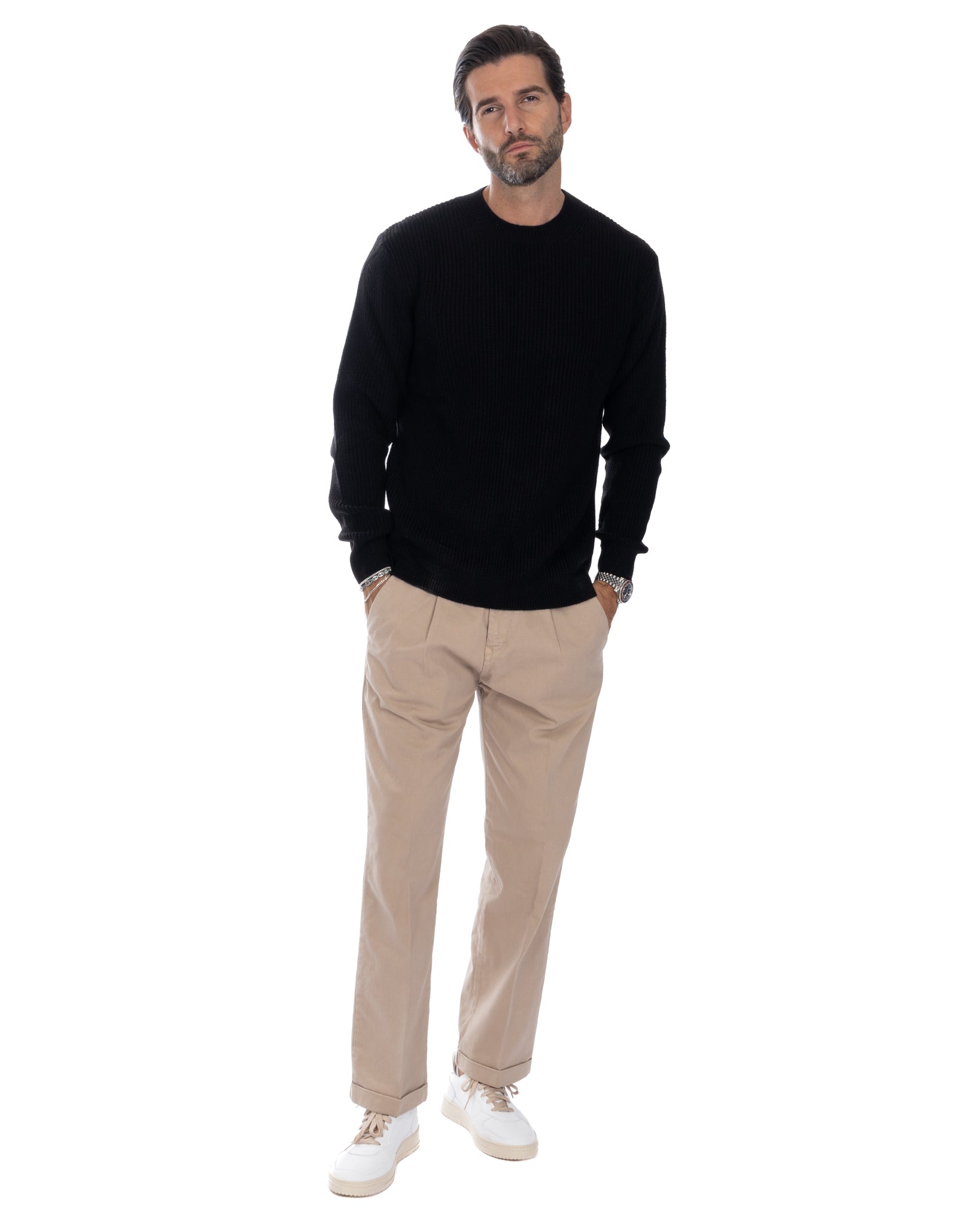 Sean - pantalone in cotone largo beige