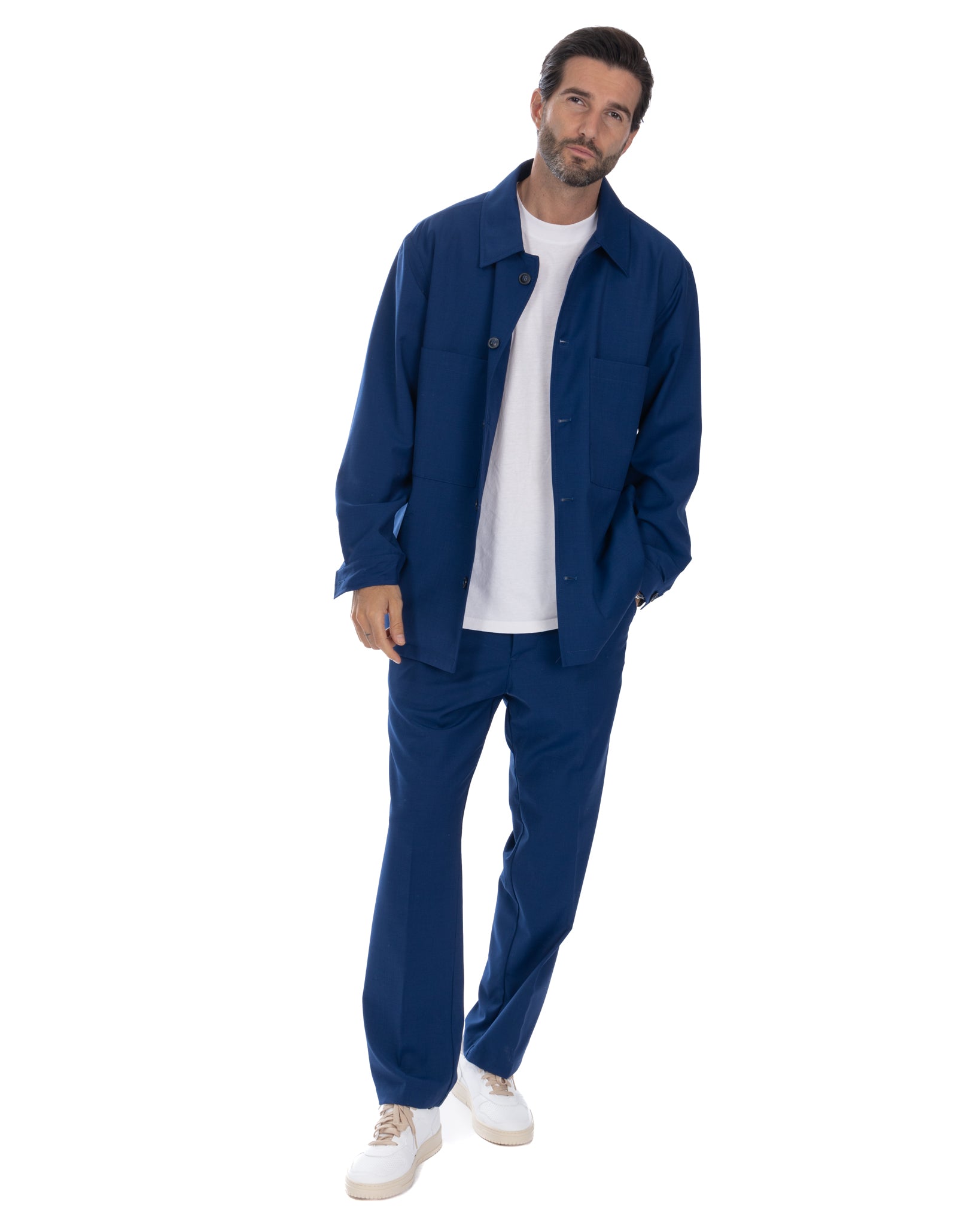 Donald - veste oversize bleu bleuet en laine mélangée