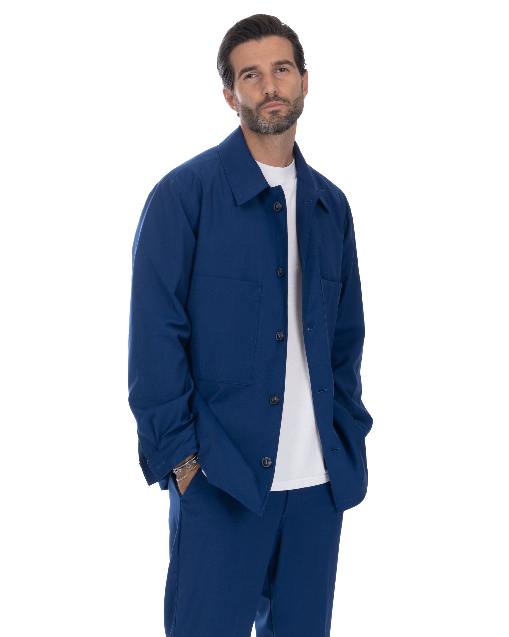 Donald - veste oversize bleu bleuet en laine mélangée