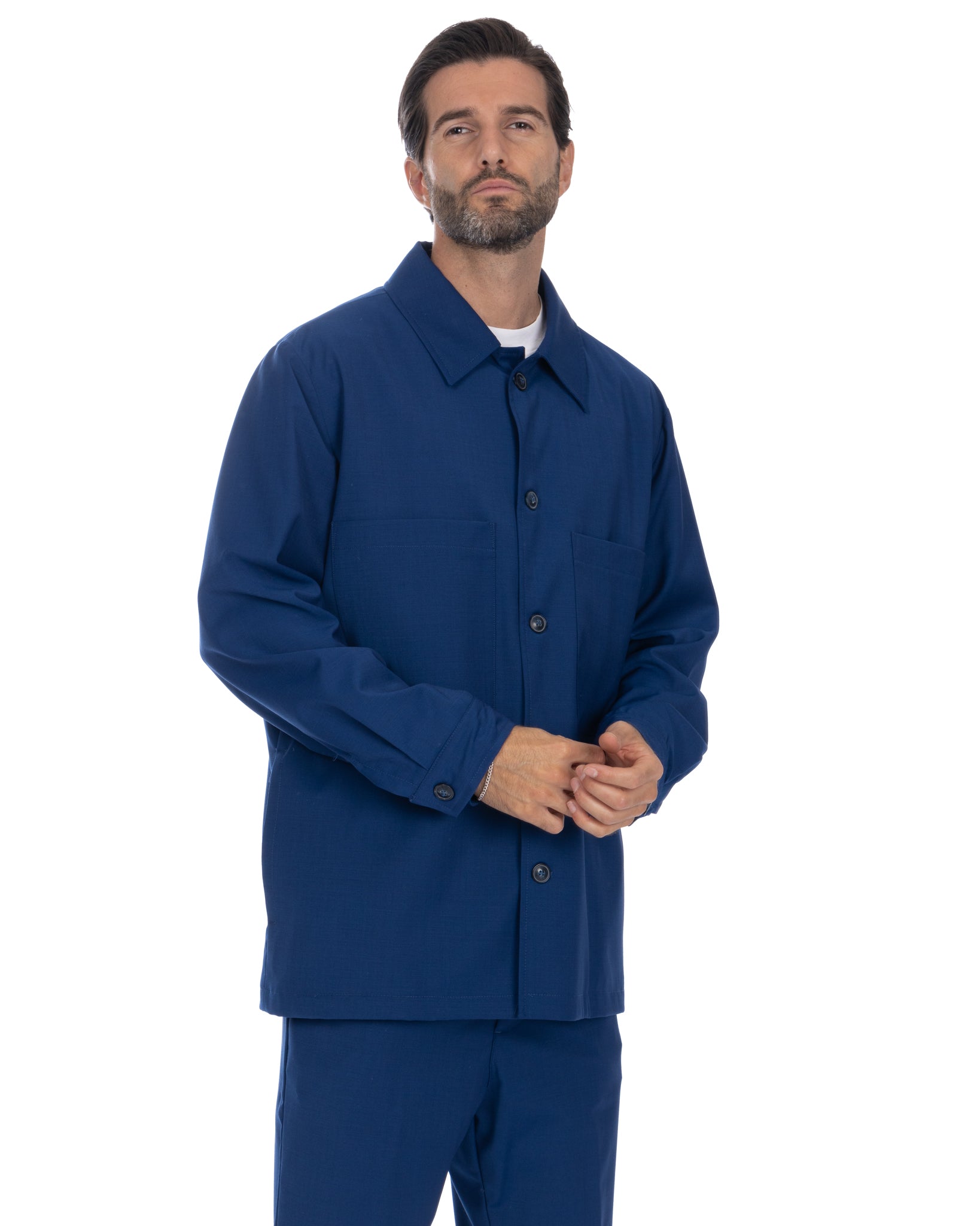 Donald - giacca oversize bluette in misto lana