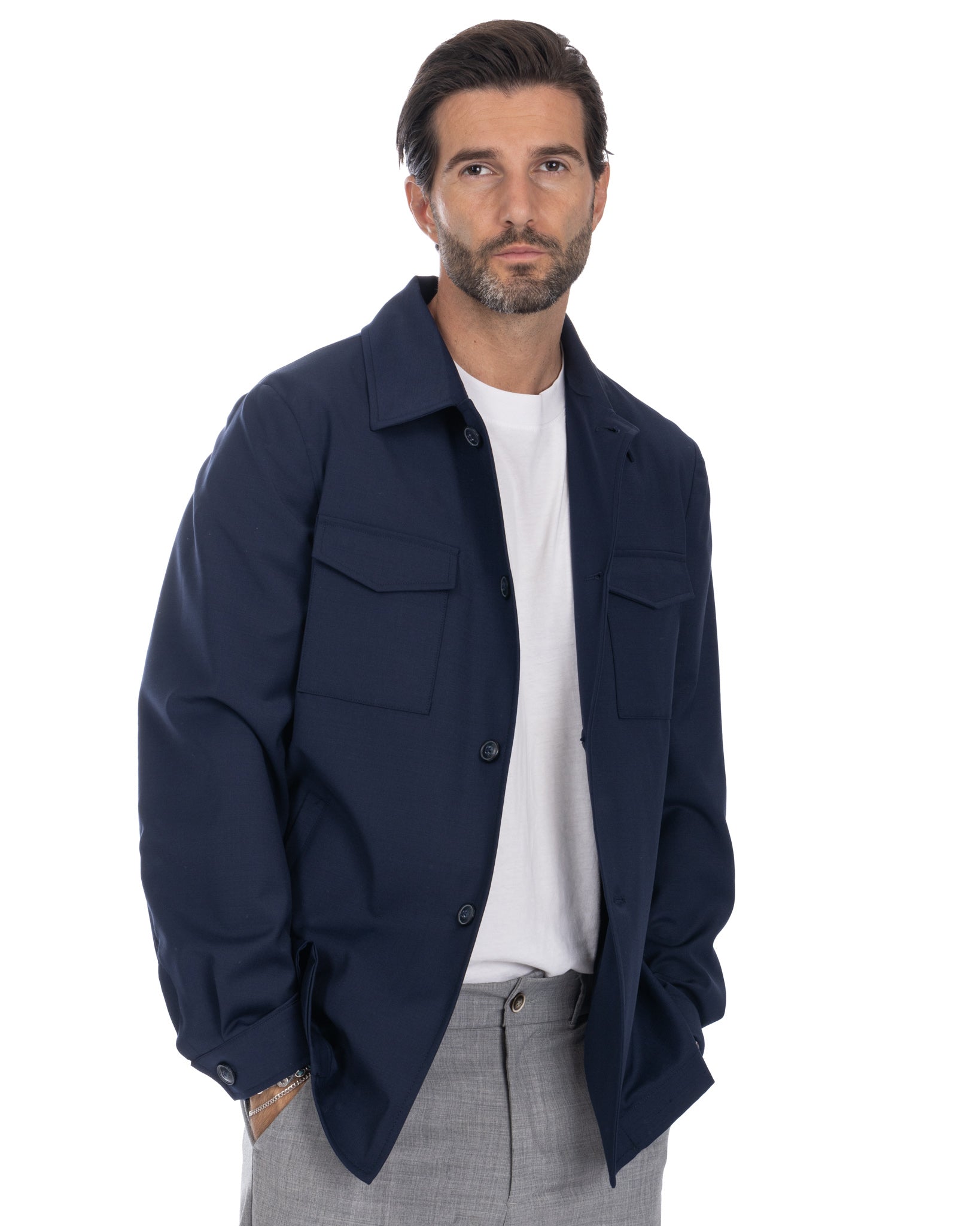 Steven - veste bleue en laine mélangée