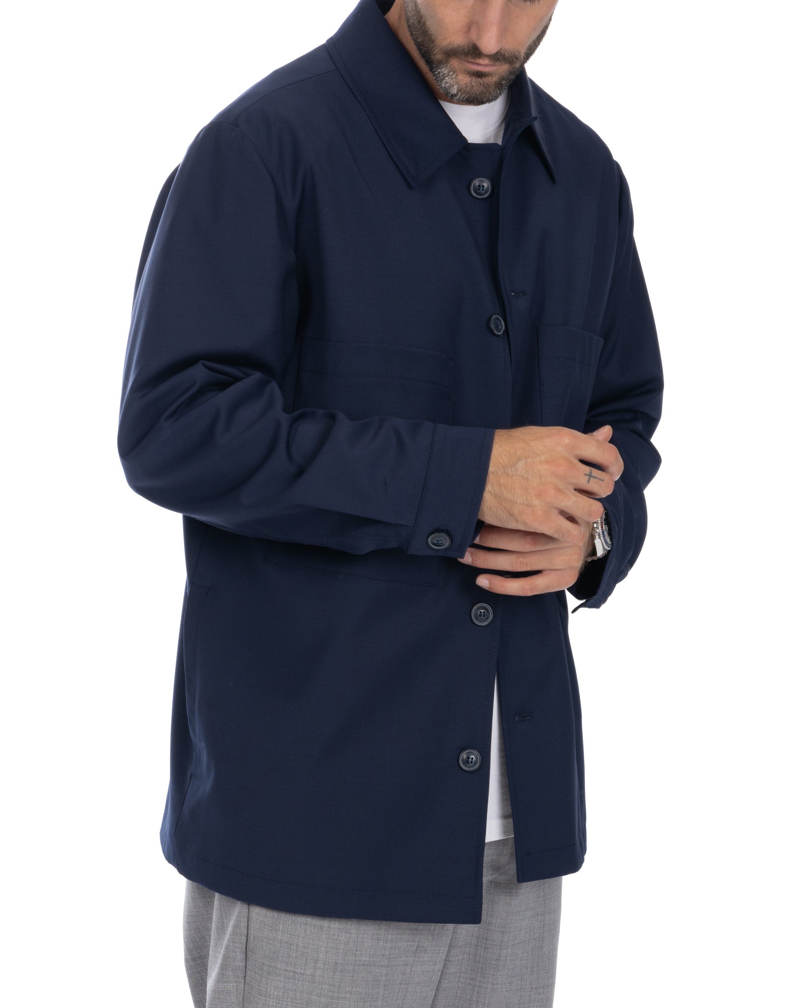 Donald - veste oversize bleue en laine mélangée