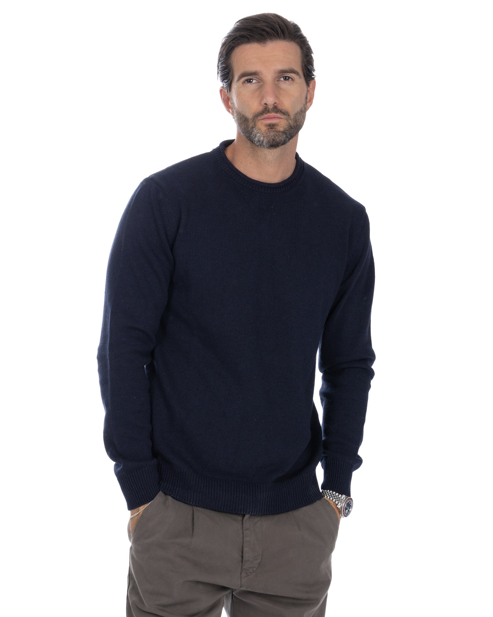 Adak - pull col rond bleu