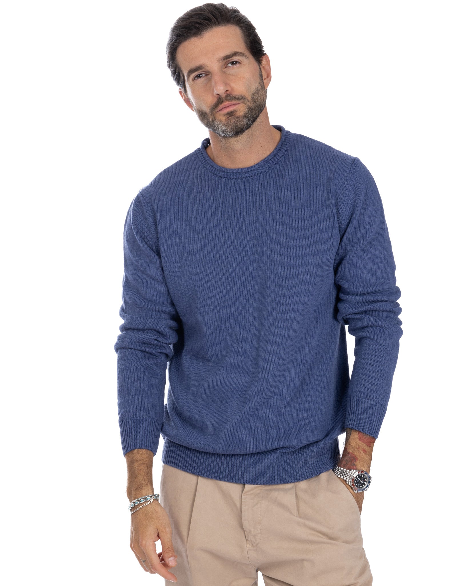 Adak - pull col rond bleu clair