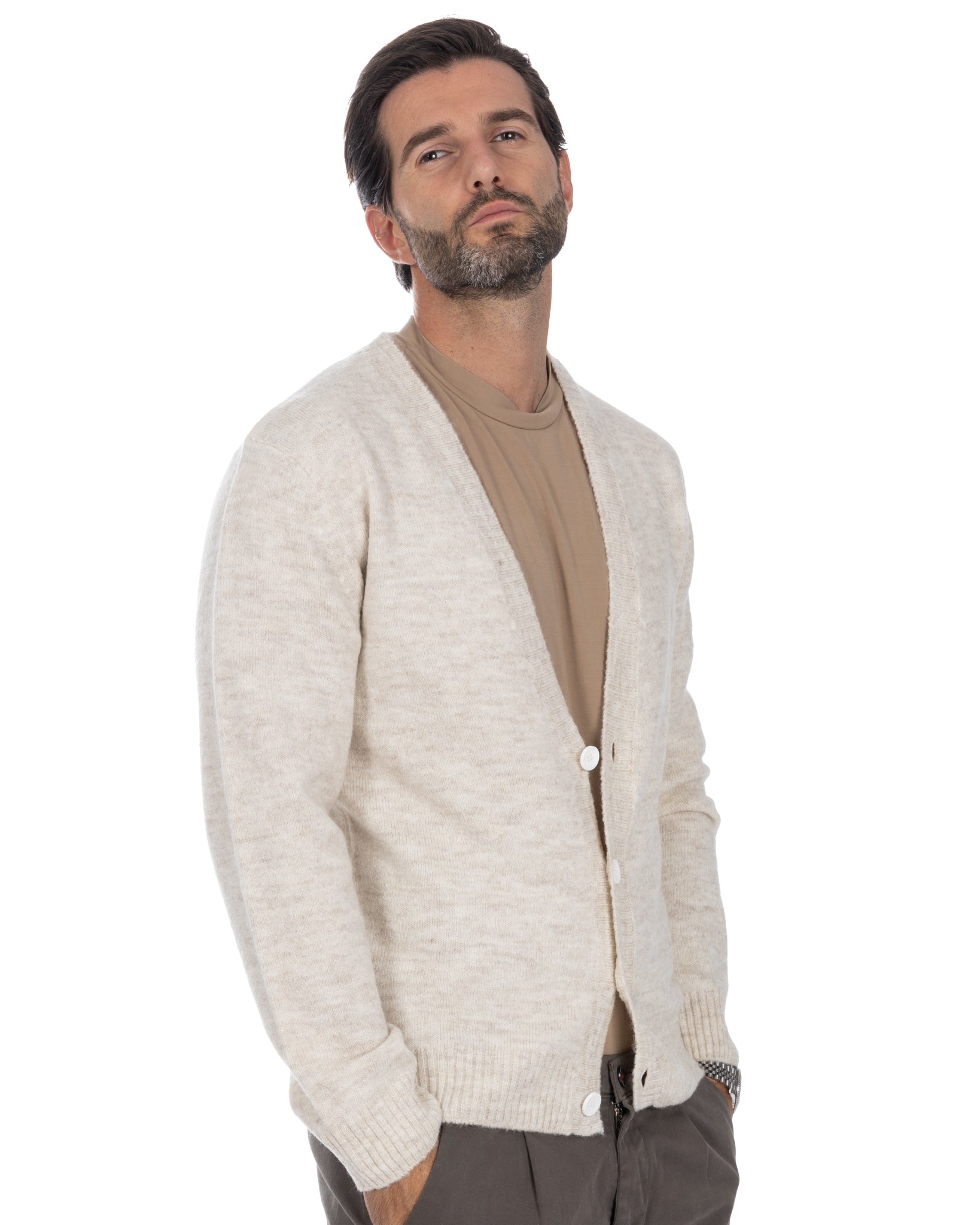 Ryan - beige dropped shoulder cardigan