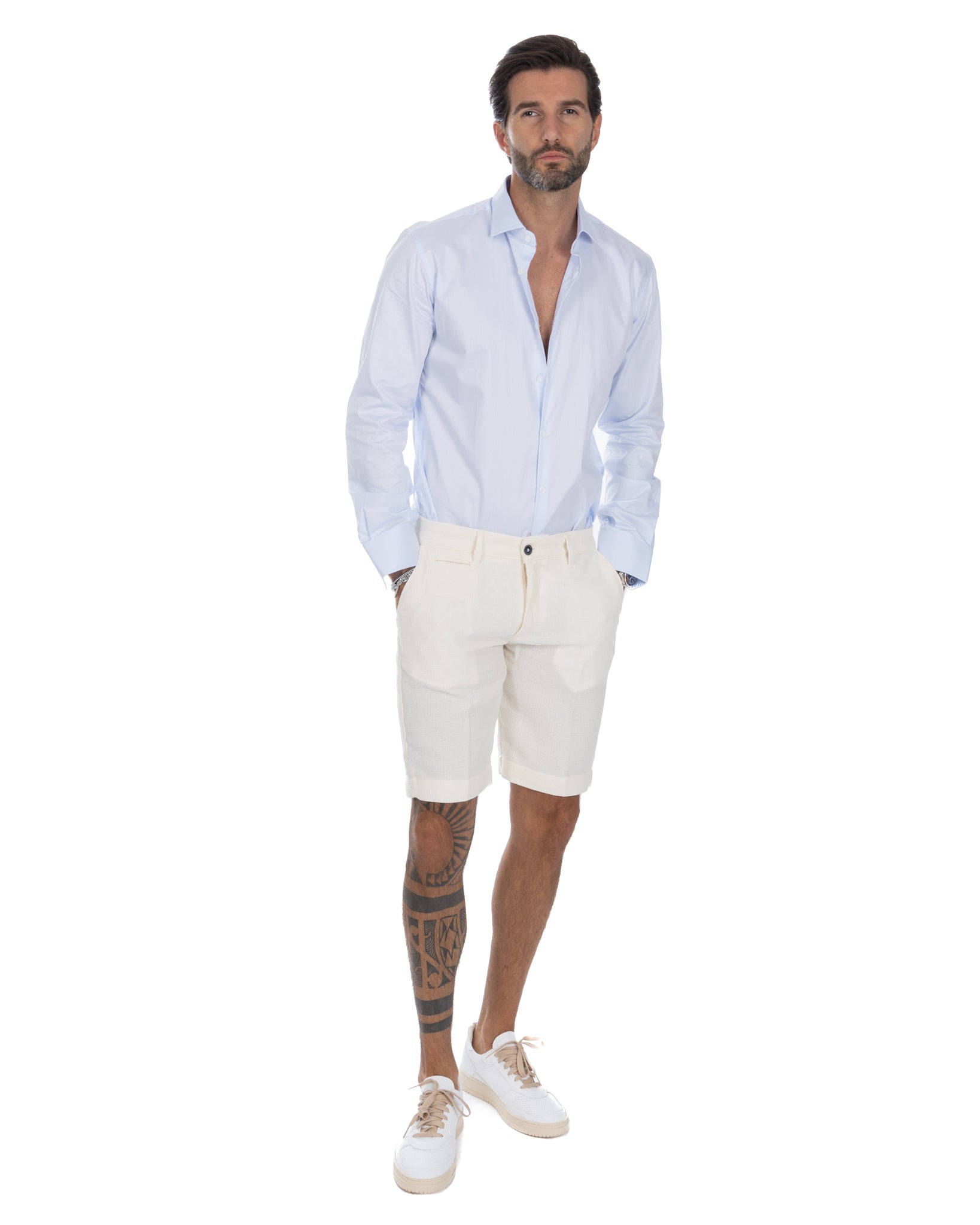 Locorotondo - cream linen and cotton Bermuda shorts