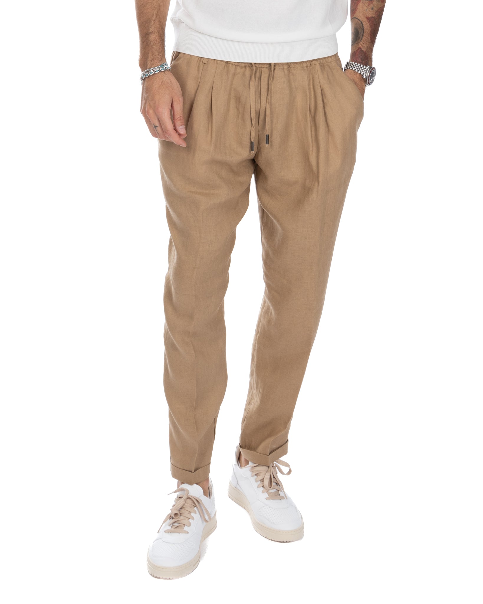 Colin - beige pure linen trousers