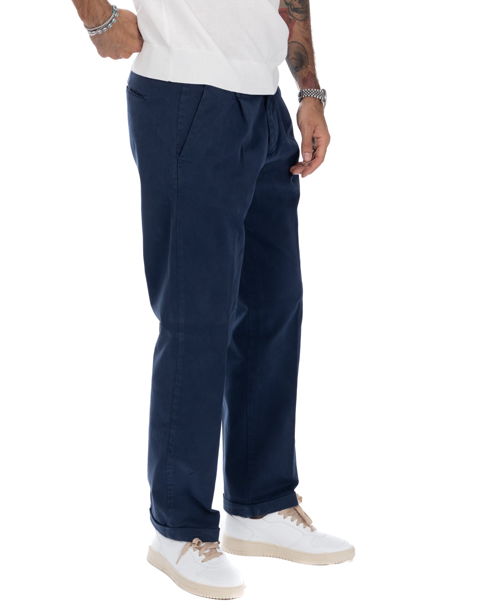 Sean - pantalone in cotone largo bluette