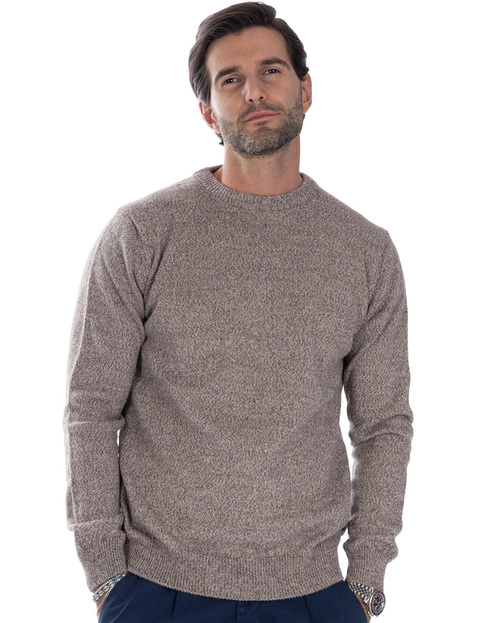 Willie - crew neck sweater in tobacco bouclé