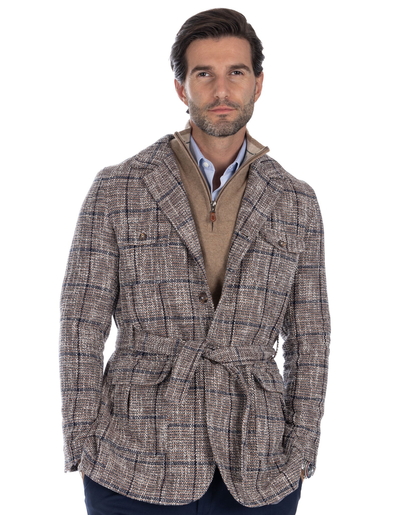 Armand - beige checked wool safari jacket