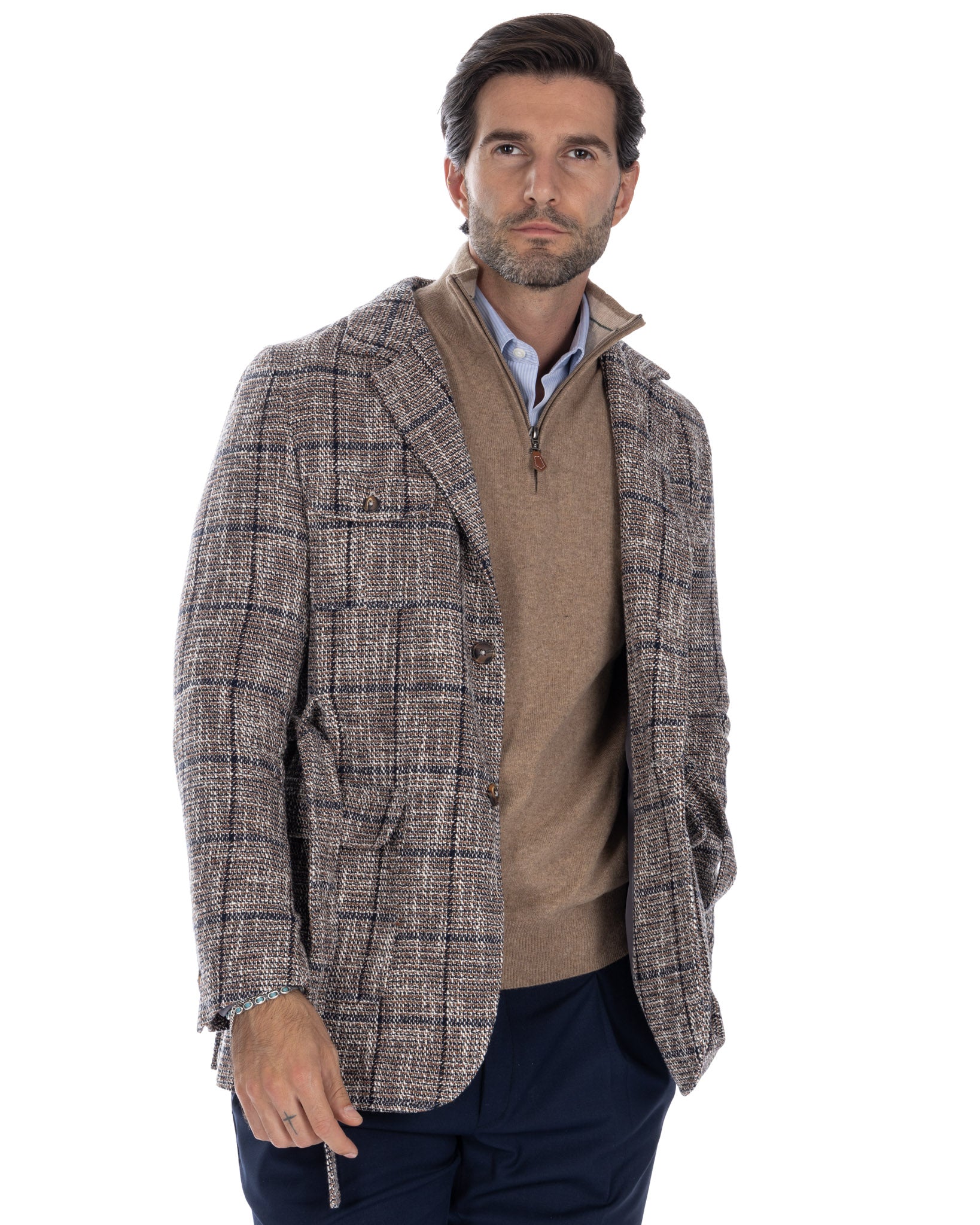 Armand - beige checked wool safari jacket