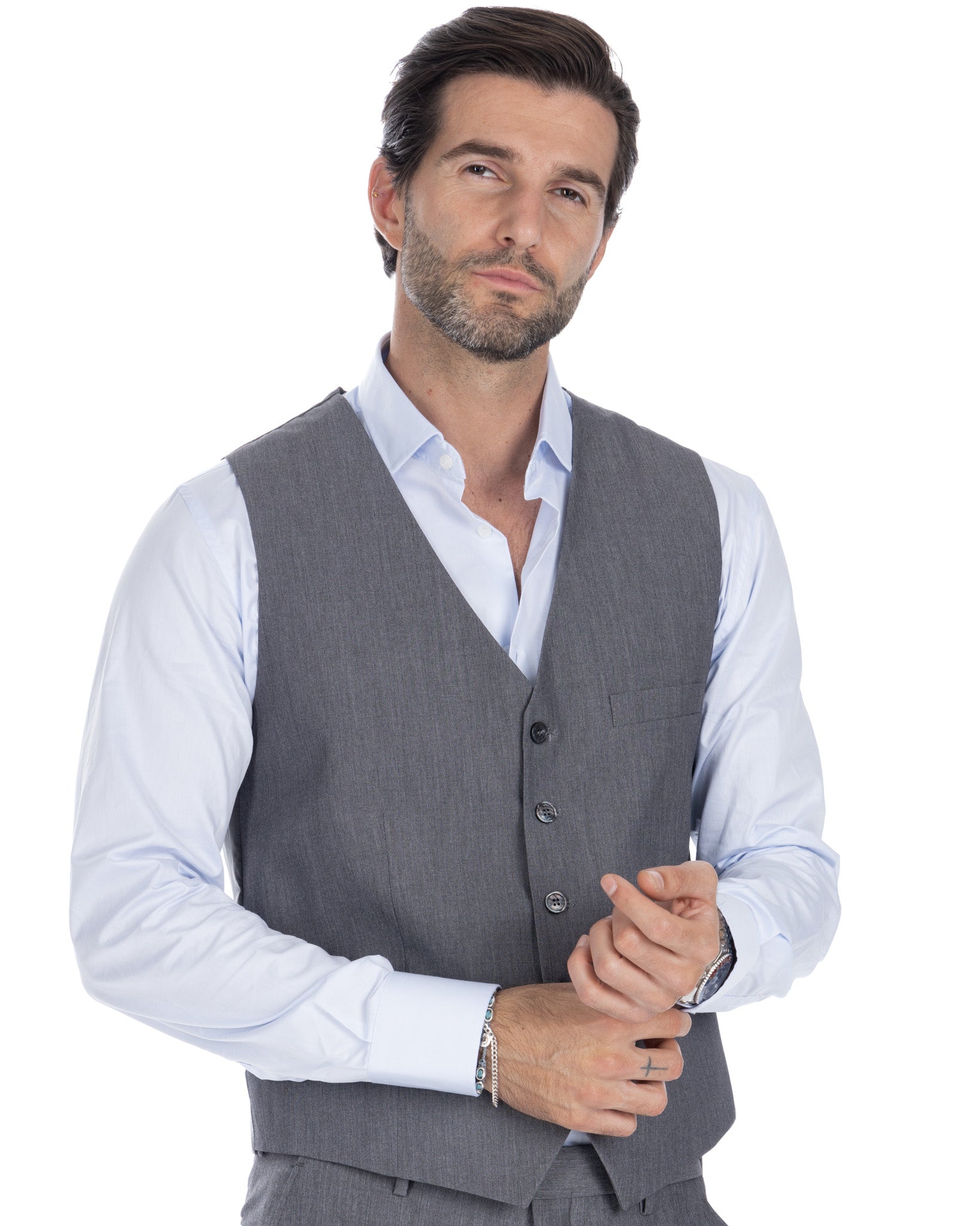 Dresde - gilet gris à simple boutonnage