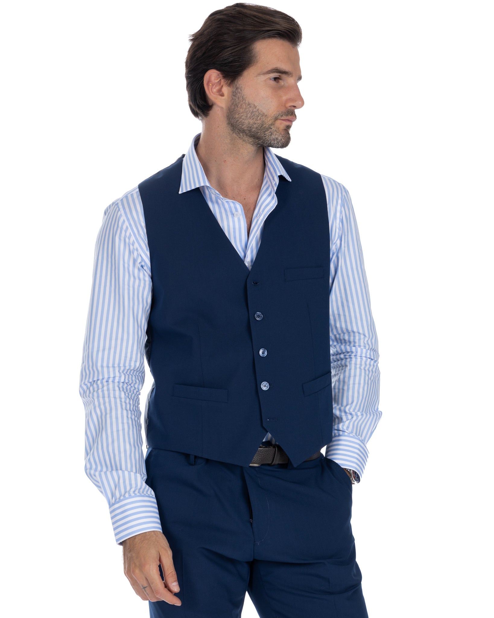 Dresde - gilet bleu à simple boutonnage