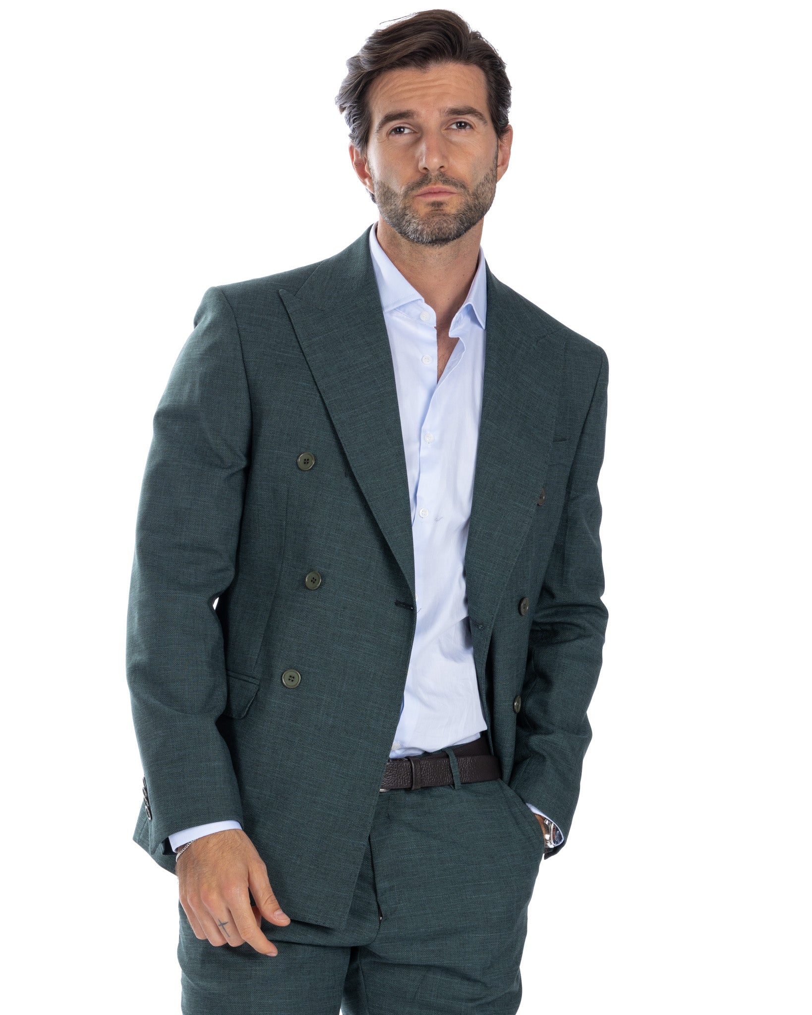 Perth - green grisaille double-breasted suit