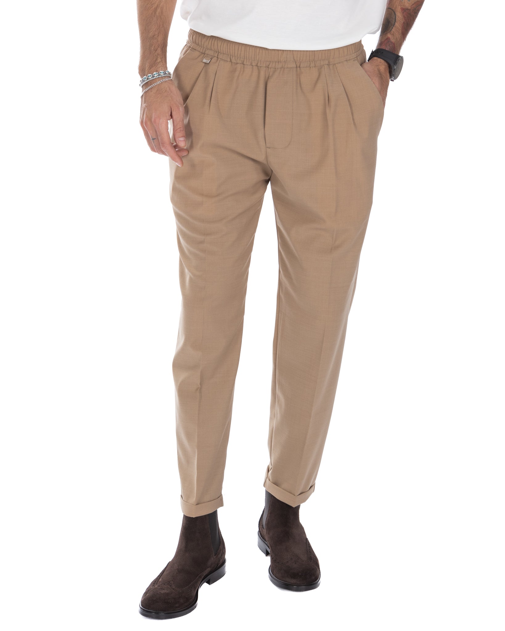 Larry - camel wool blend trousers