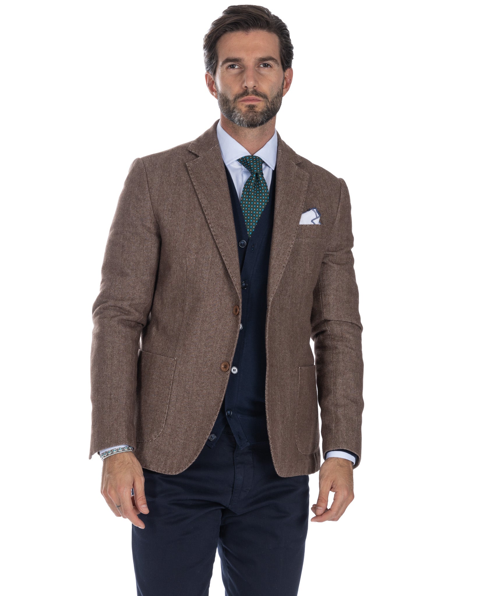 Jerome - beige herringbone single-breasted jacket