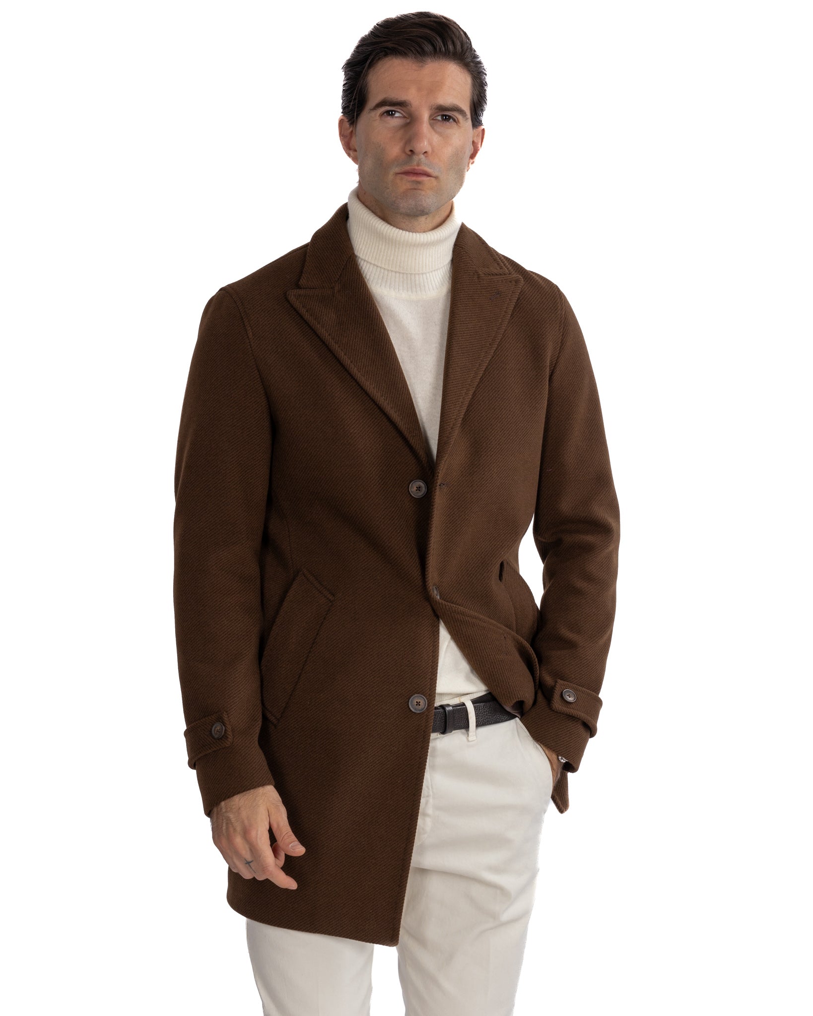 Louis - manteau marron foncé à simple boutonnage