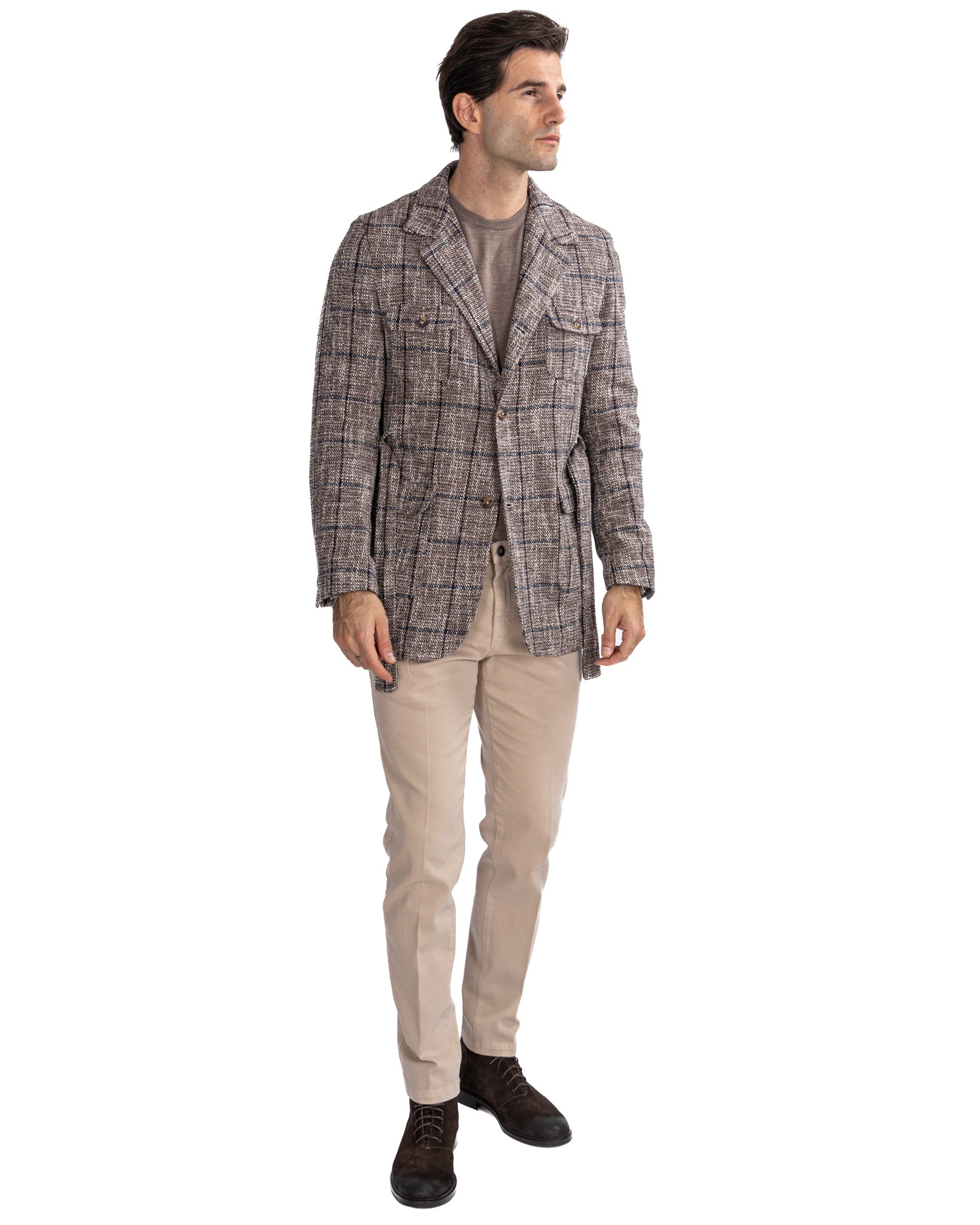 Armand - beige checked wool safari jacket