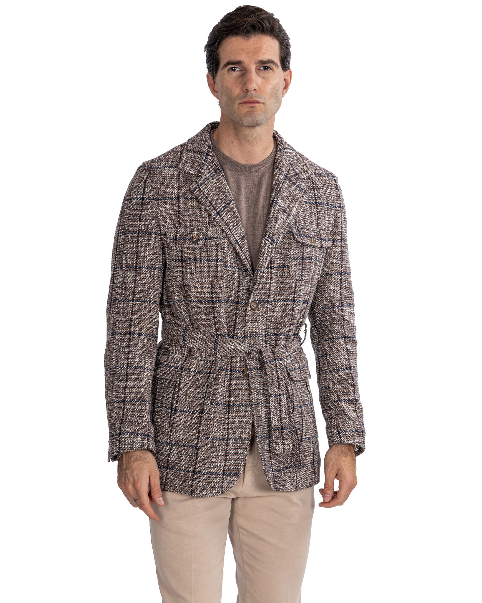 Armand - beige checked wool safari jacket