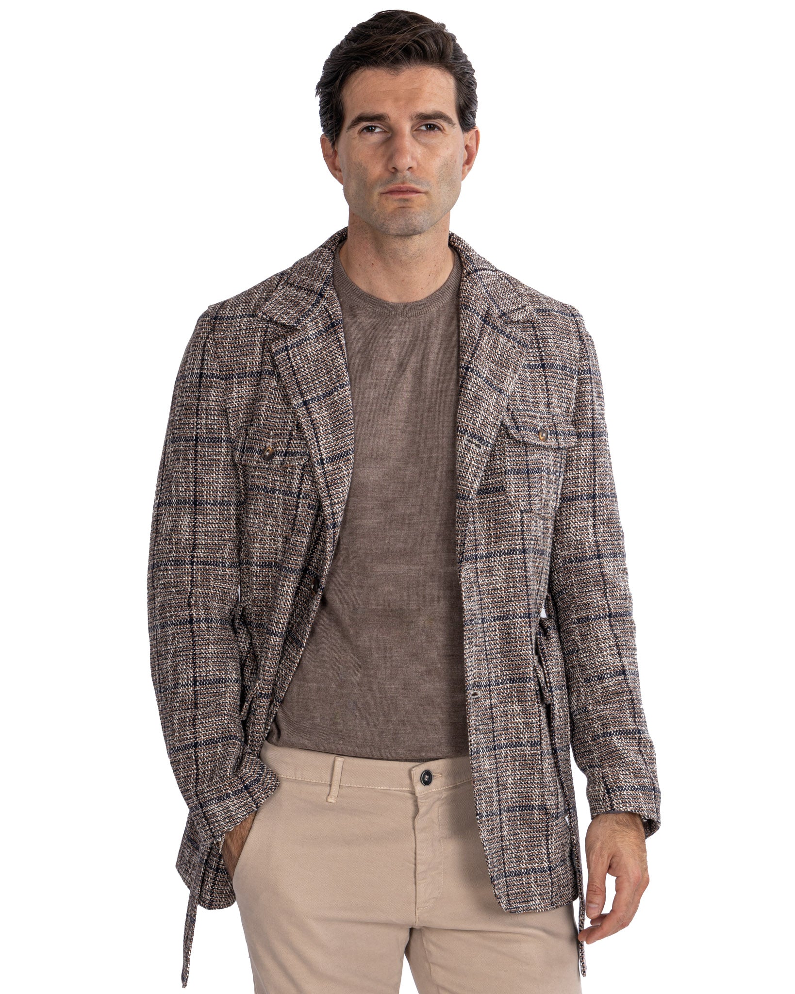 Armand - beige checked wool safari jacket